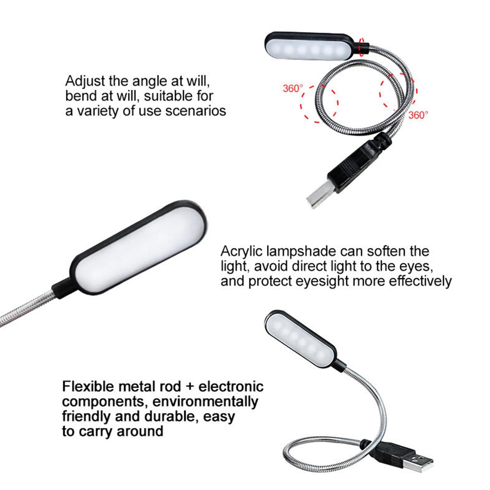 USB LED Reading Light for Laptop - Portable USB Keyboard Lamp with Adjustable Brightness | White Computer Task Light for Night Work, Study & Reading | Perfect for Office, Home & Travel Use