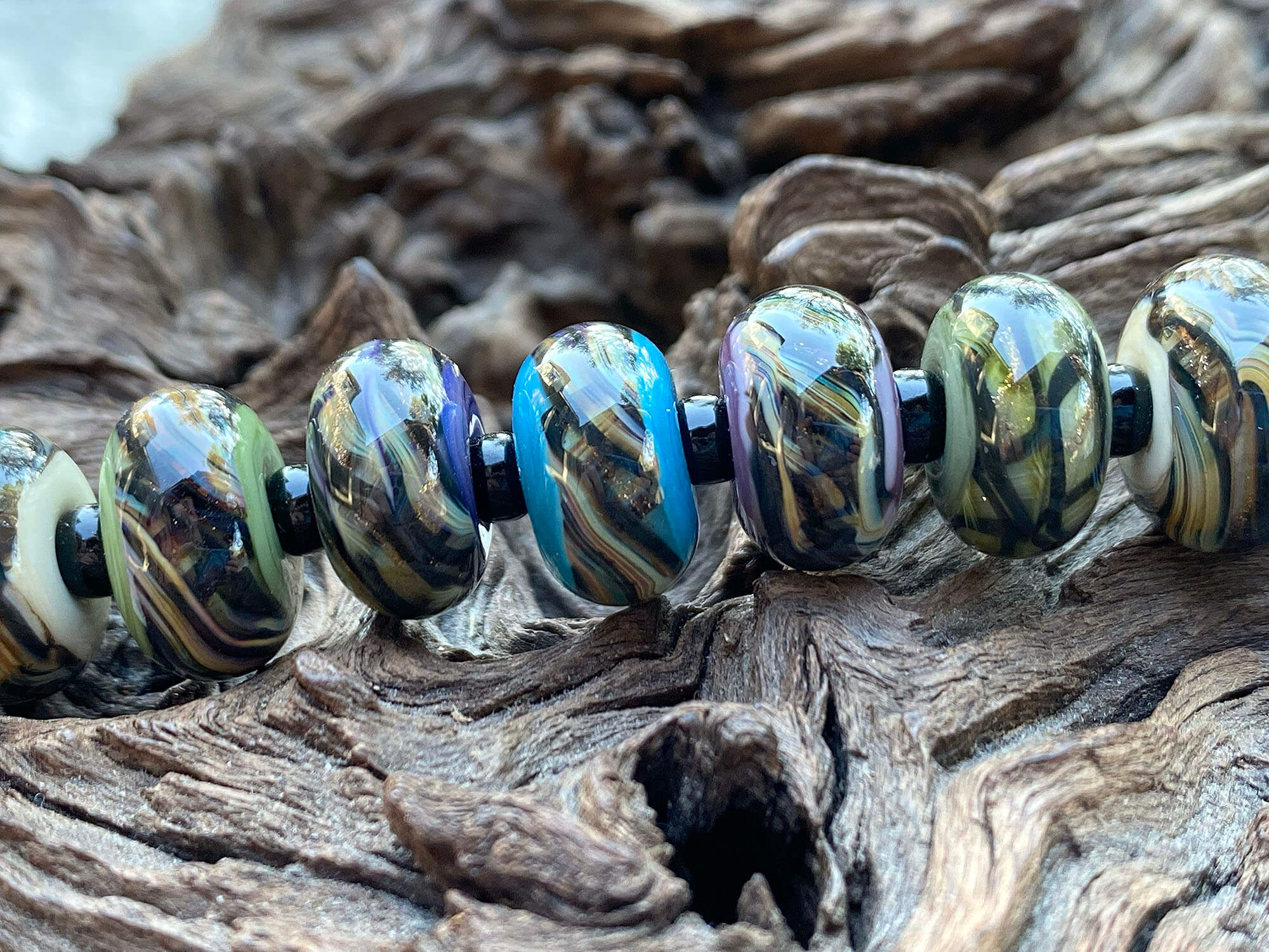 10pcs Black Shimmer Twist Lampwork Glass Beads for Jewelry Making - DIY Bracelet, Necklace, Earrings Craft Supplies - Perfect for Beading Projects and Gift Making