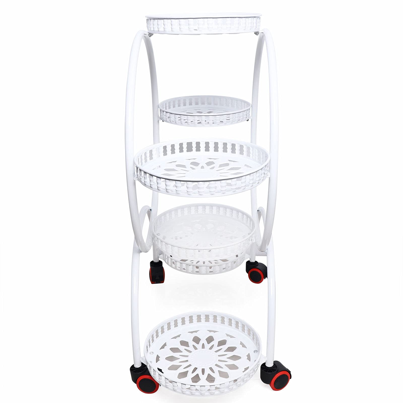 DYRABREST 6-Tier Metal Plant Stand with Wheels - Wrought Iron Indoor/Outdoor Flower Rack with Large Trays for Pots - Perfect for Patio, Garden, Balcony & Home Decor