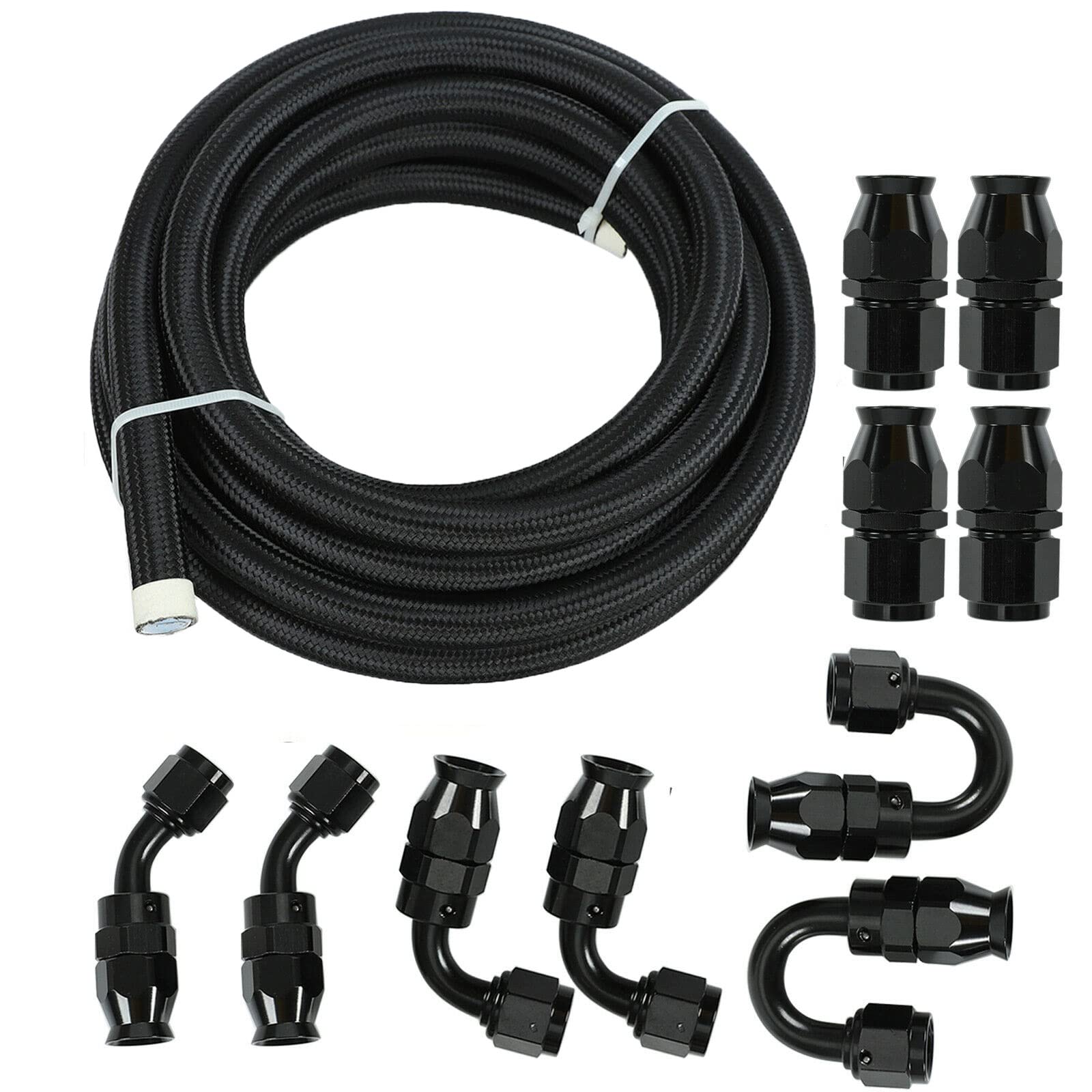 10AN 20FT PTFE Fuel Line Hose Kit - E85 Compatible Stainless Steel Nylon Braided Fuel Hose with 10PCS Swivel Fitting Adapters (Black) - Perfect for High Performance Cars, Racing Vehicles & Fuel System Upgrades