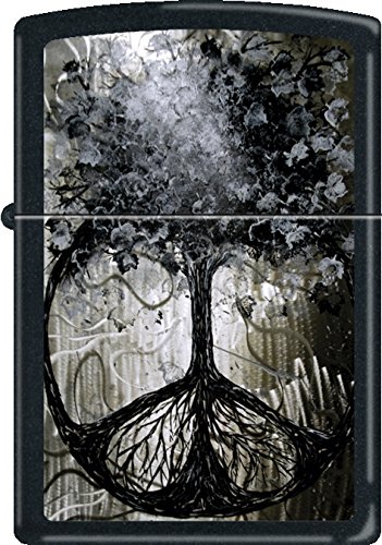 Tree of Peace Black Matte Zippo Refillable Windproof Lighter - Perfect for Camping, Hiking & Outdoor Adventures