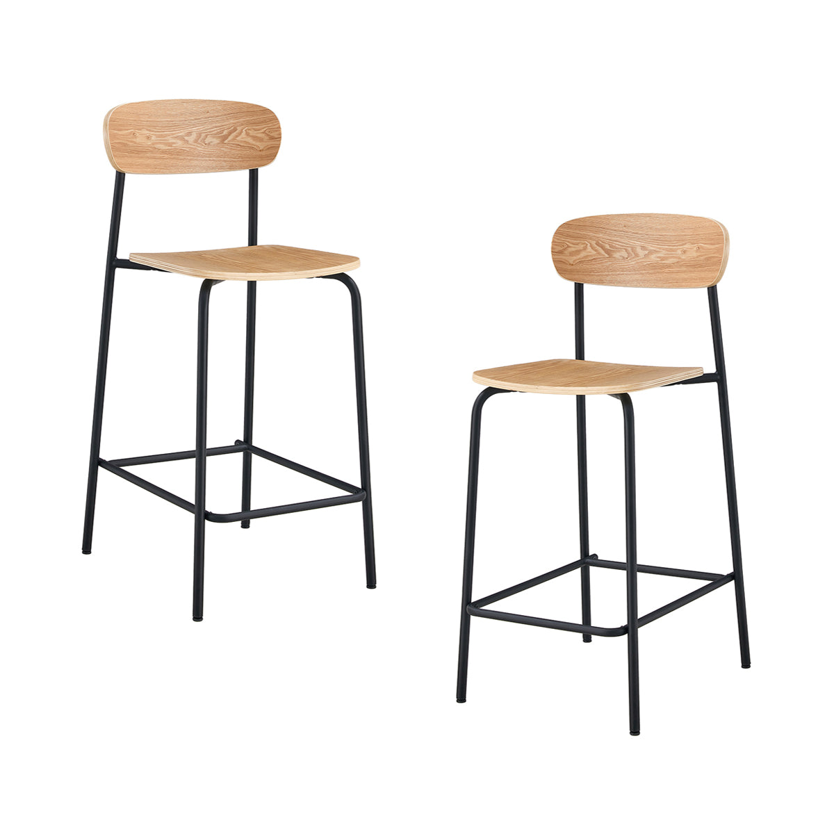 Premium Cove Timber Bar Stools (Set of 2) - Rustic Wood Counter Height Stools for Kitchen Island, Breakfast Bar & Home Pub - Solid Wood Construction with Comfortable Back Support