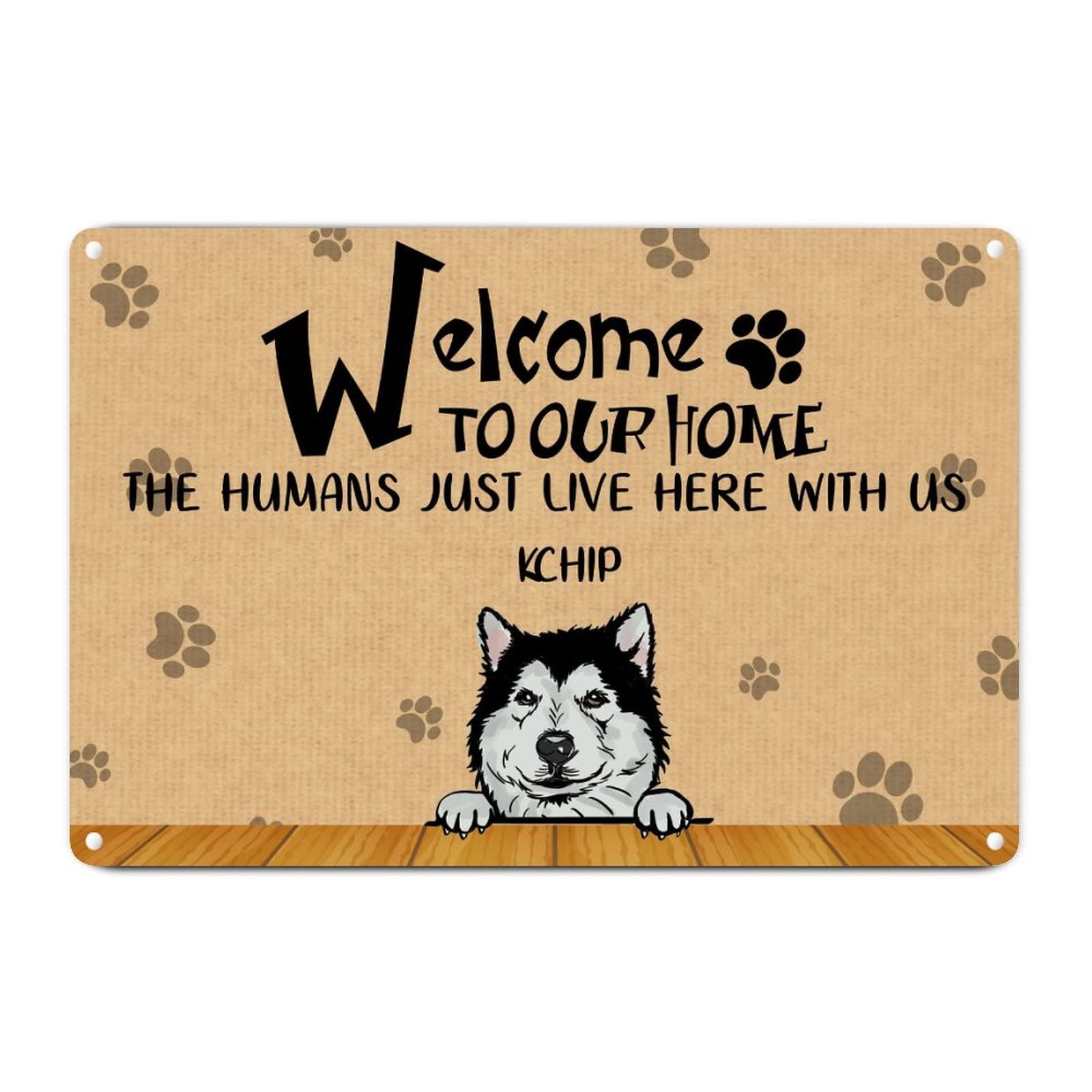 Custom Siberian Husky Dog Name Metal Sign - Funny Welcome Plaque for Pet Owners | Distressed Metal Wall Decor for Front Door | Perfect Gift for Dog Moms & Pet Lovers | Home Entryway Decor & Dog-Themed Housewarming Present