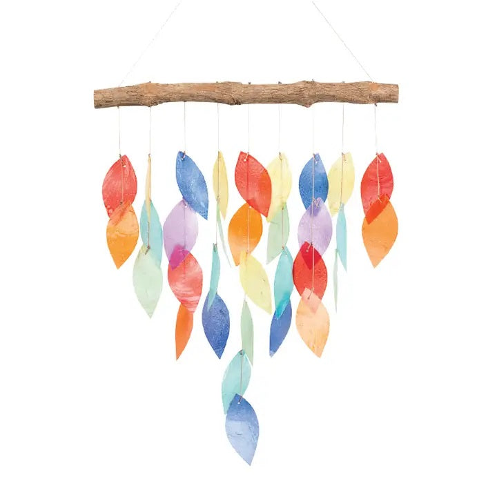 Handmade Capiz Shell Wind Chimes - Multicolor Leaf Design for Outdoor Garden, Patio & Home Decor