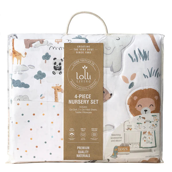 Day at the Zoo 4-Piece Nursery Bedding Set - Crib Bedding with Animal Print for Baby Boys & Girls - Perfect for Jungle Themed Nursery Decor