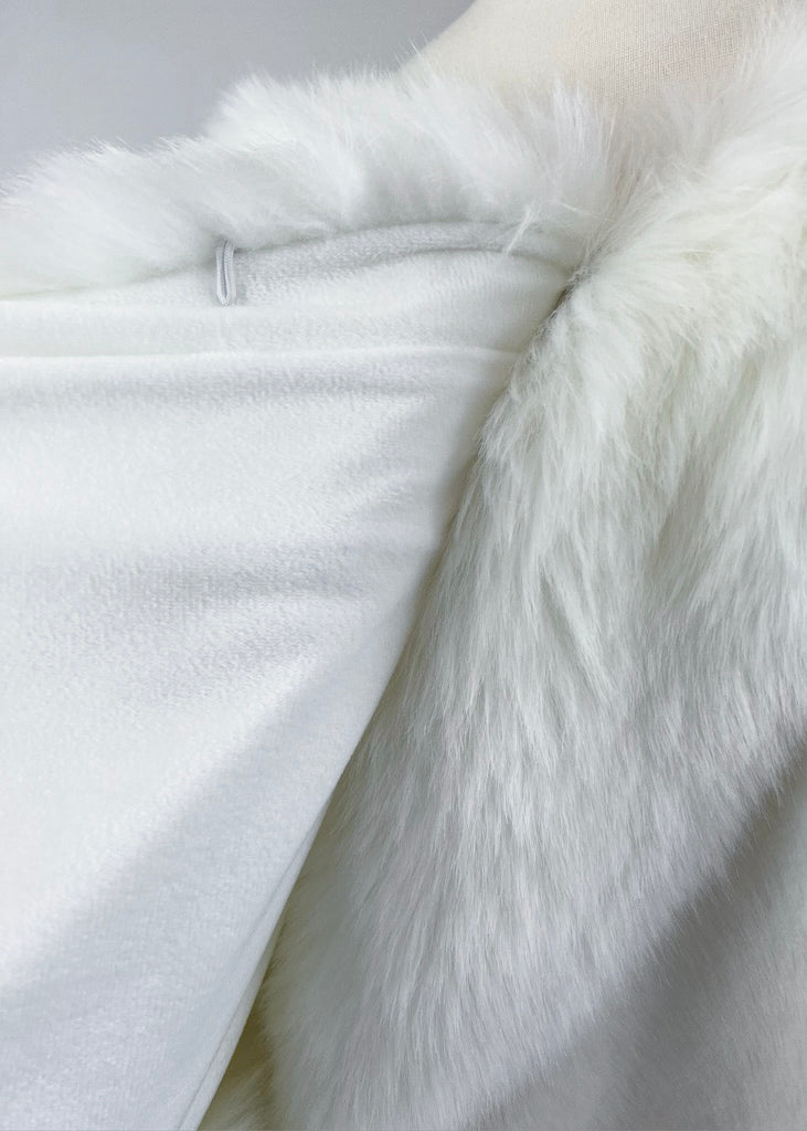 Ivory White Bridal Fur Shawl with Butterfly Embroidery - Elegant Wedding Shawl for Brides, Winter Weddings & Formal Events