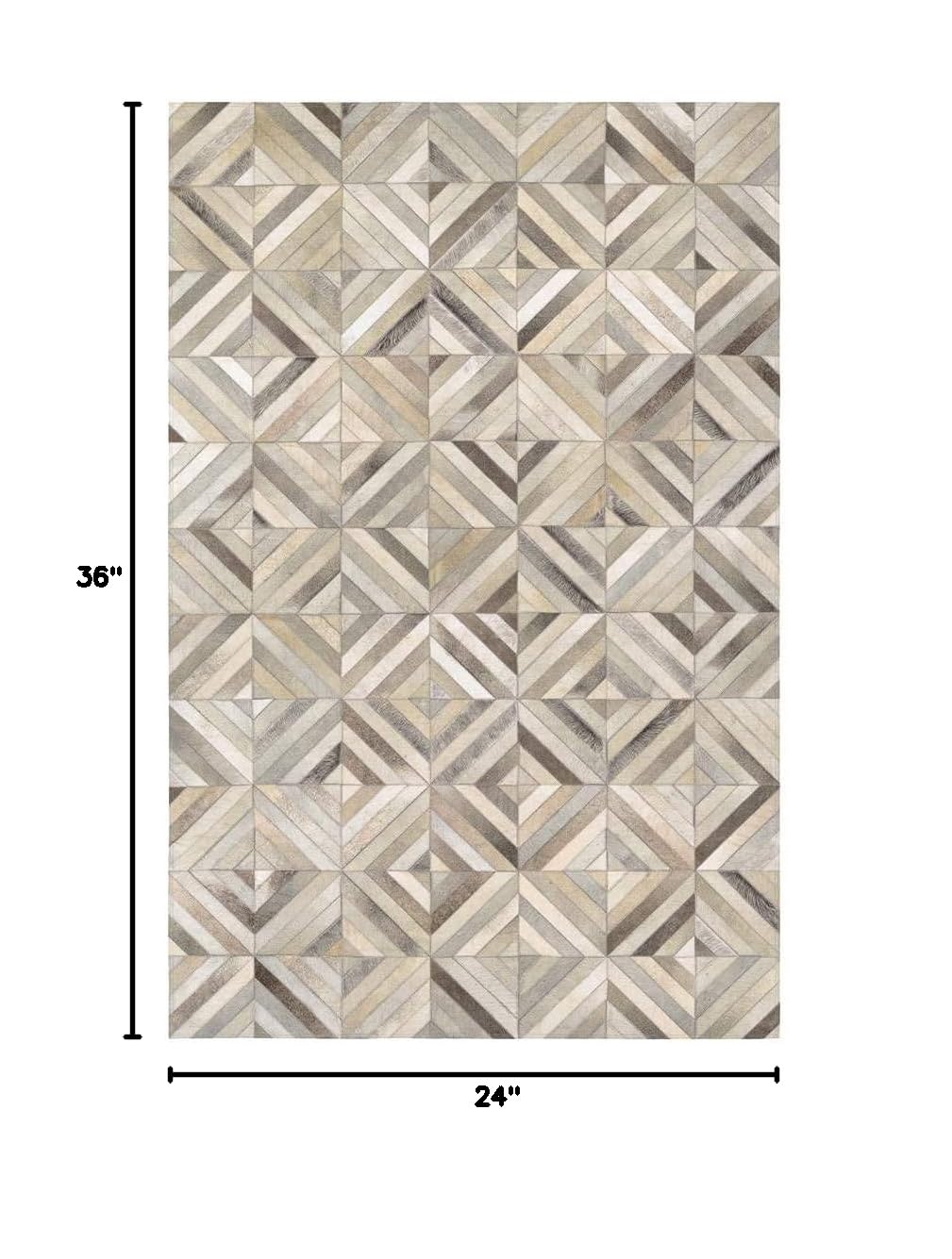 Handmade 100% Genuine Leather Cowhide Patchwork Area Rug - Jacquard Design, Grey (5' x 5') - Perfect for Living Room, Bedroom & Office Decor