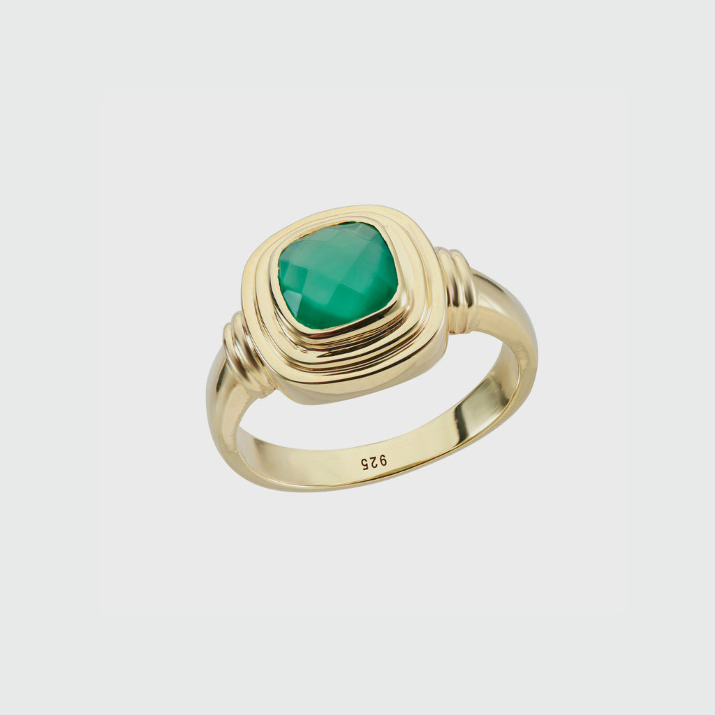 California Cushion Green Onyx Gold Vermeil Ring - Elegant Statement Jewelry for Women, Perfect for Weddings, Parties & Everyday Wear