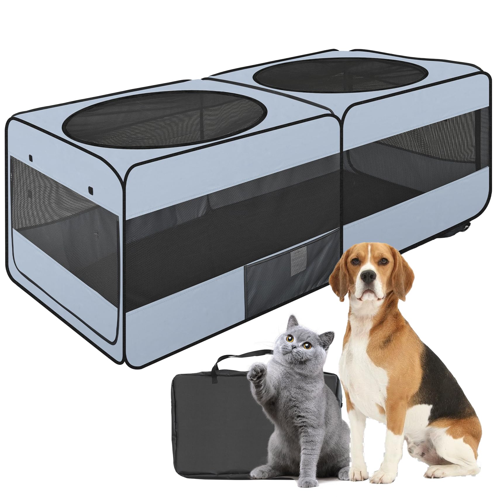 2-in-1 Dog & Cat Playpen - 73'' Large Pop Up Pet Playpen for Indoor/Outdoor Use - Portable Puppy Kennel, Cat Tent & Small Animal Cage (73.5