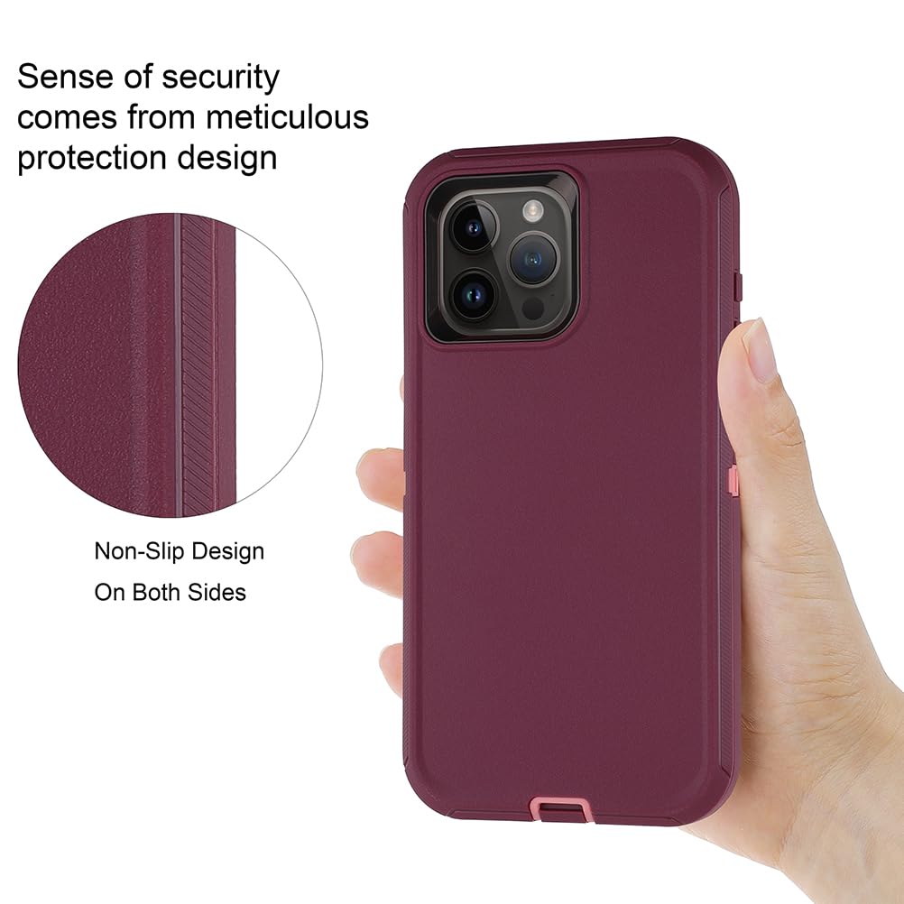 SmartElf Heavy Duty 3-in-1 Shockproof Case for iPhone 15 Pro - Military Grade Drop Protection, Rugged Full Body Cover - Purple Pink | Perfect for Outdoor Adventures, Construction Work & Extreme Sports