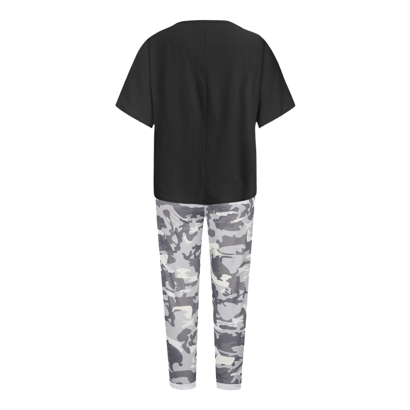 Women's 2-Piece Linen Lounge Set - Breathable Short Sleeve Dandelion Print Shirt & Camouflage Capri Pants for Summer | Casual Outfit for Home, Beach & Vacation