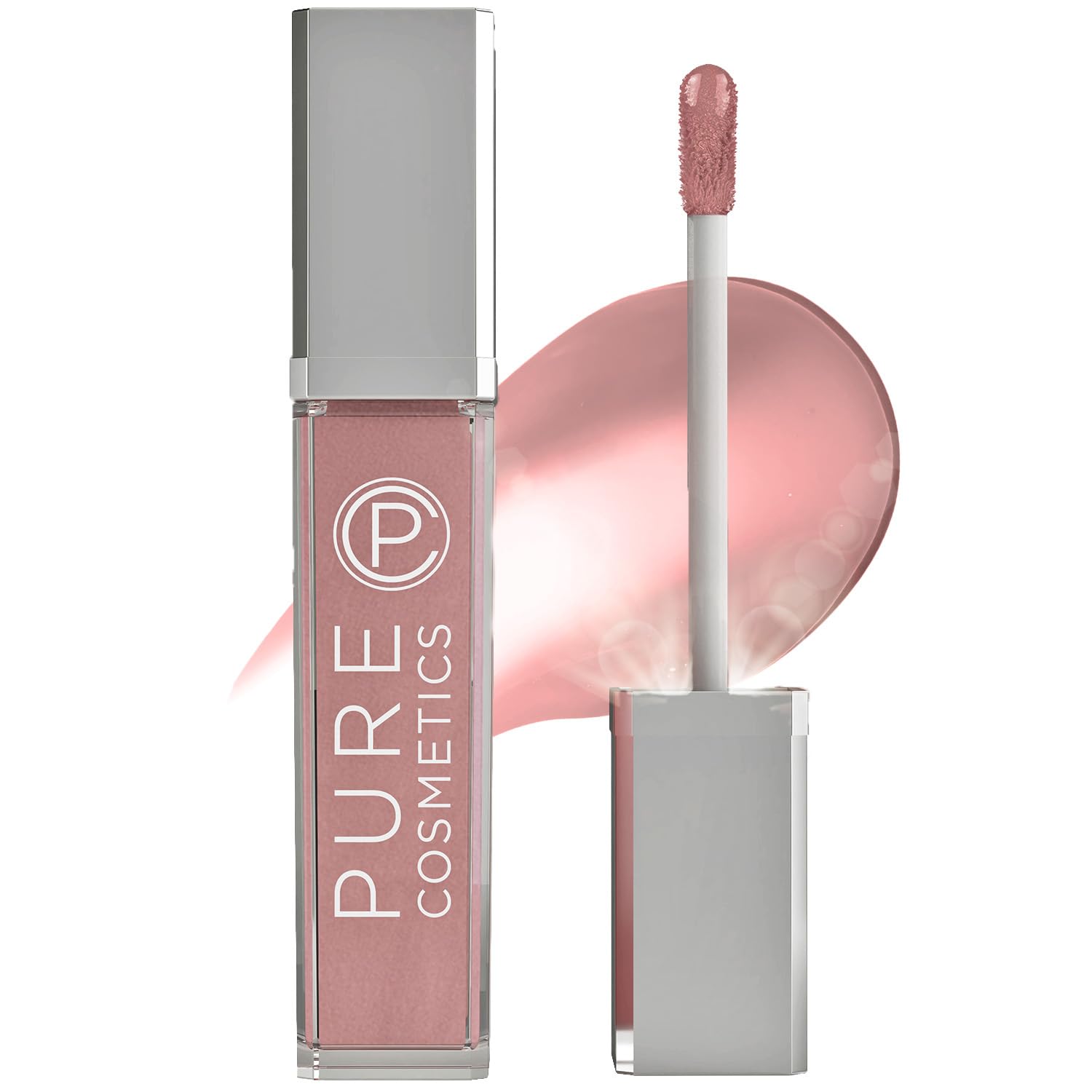 Pure Cosmetics Pure Illumination Lip Gloss with LED-Lit Applicator & Side Mirror - Non-Sticky, Moisturizing Hydrating Lip Treatment for Dry, Chapped Lips (In the Buff) - Perfect for Night Out, Date Night & Everyday Glam