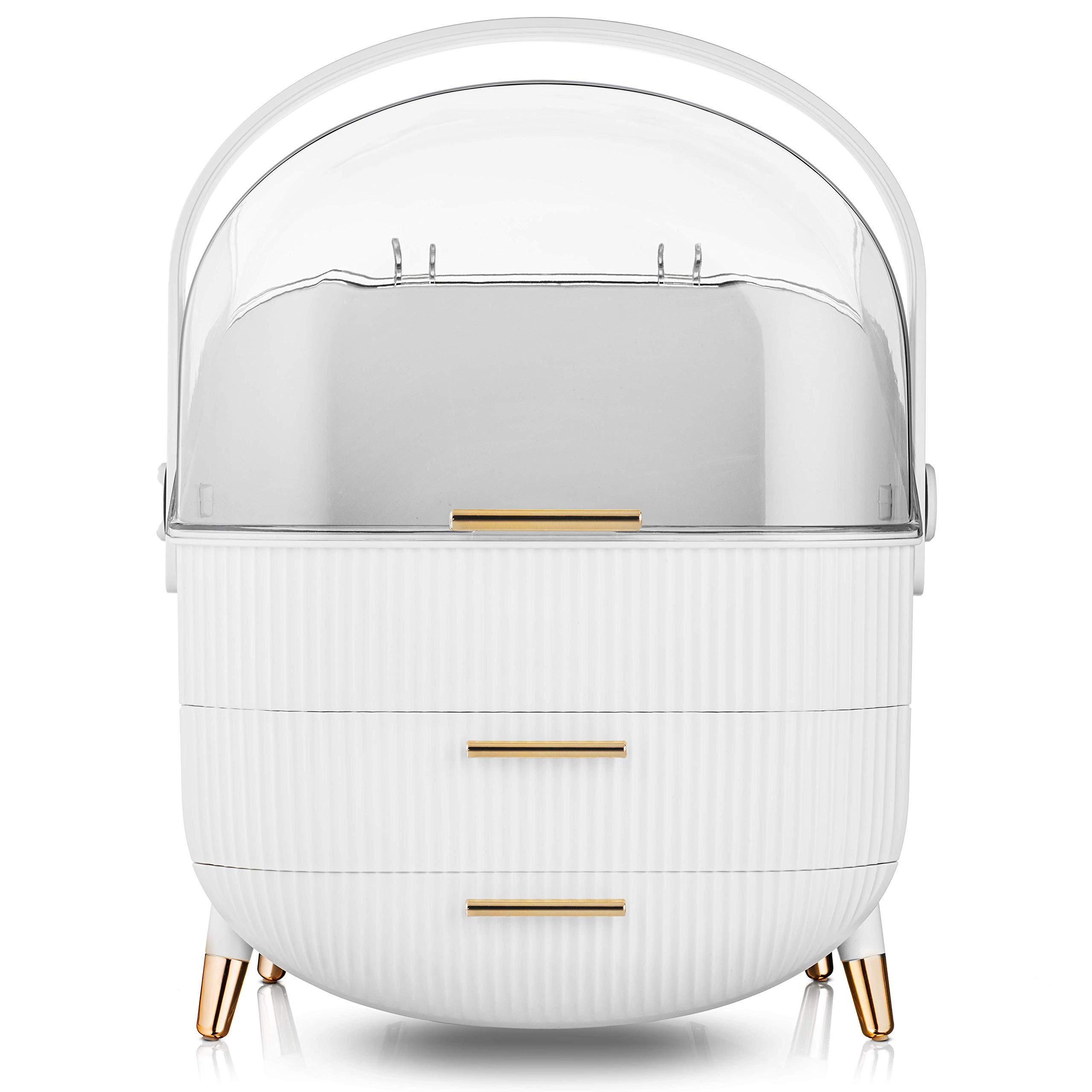 COLIBROX Acrylic Makeup Organizer with Lid & Drawers - Waterproof Cosmetic Storage Case in White & Rose Gold | Perfect for Bathroom Countertop, Vanity, Dresser & Desk Organization