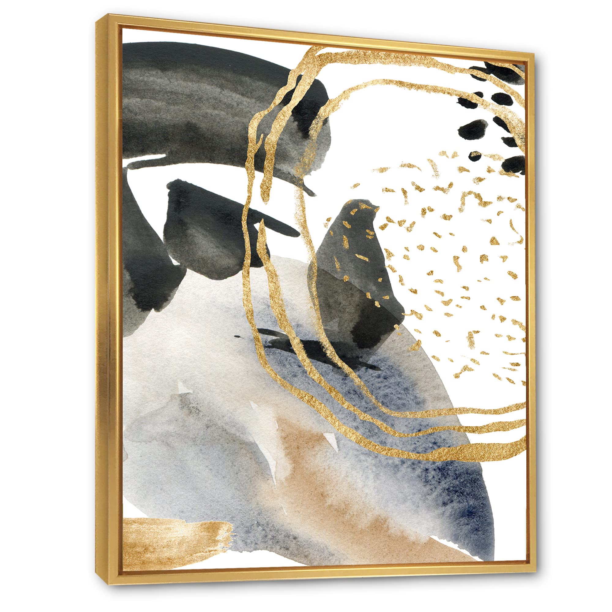 Pastel Abstract Framed Canvas Wall Art with Blue, Black, Beige & Gold Spots - Modern Home Decor for Living Room, Bedroom & Office