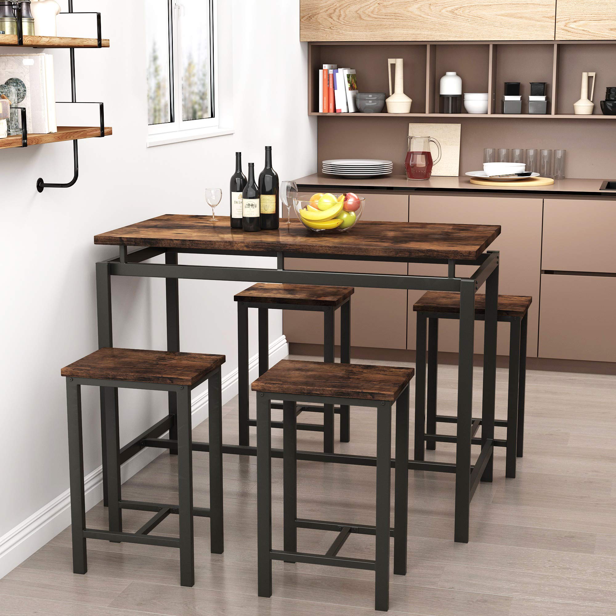 Recaceik 5-Piece Modern Wood Dining Table Set with 4 Chairs - Kitchen & Pub Height Breakfast Nook Table for Small Spaces - Perfect for Apartments, Condos & Cozy Living Rooms