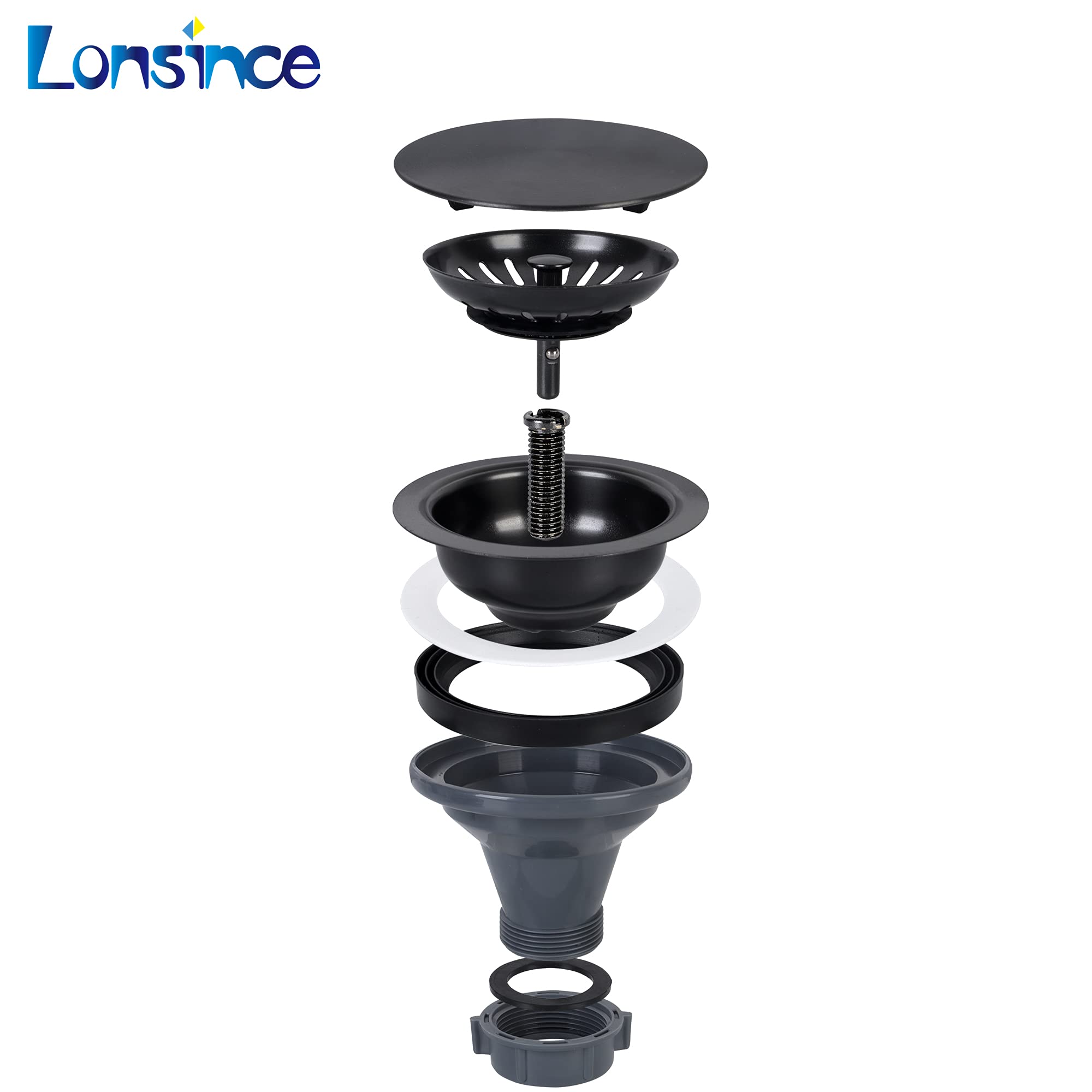 Black Kitchen Sink Drain Assembly - 3.5 Inch Stainless Steel Strainer & Stopper with Decorative Cover - Perfect for Bathroom, Laundry, and Utility Sink Drainage