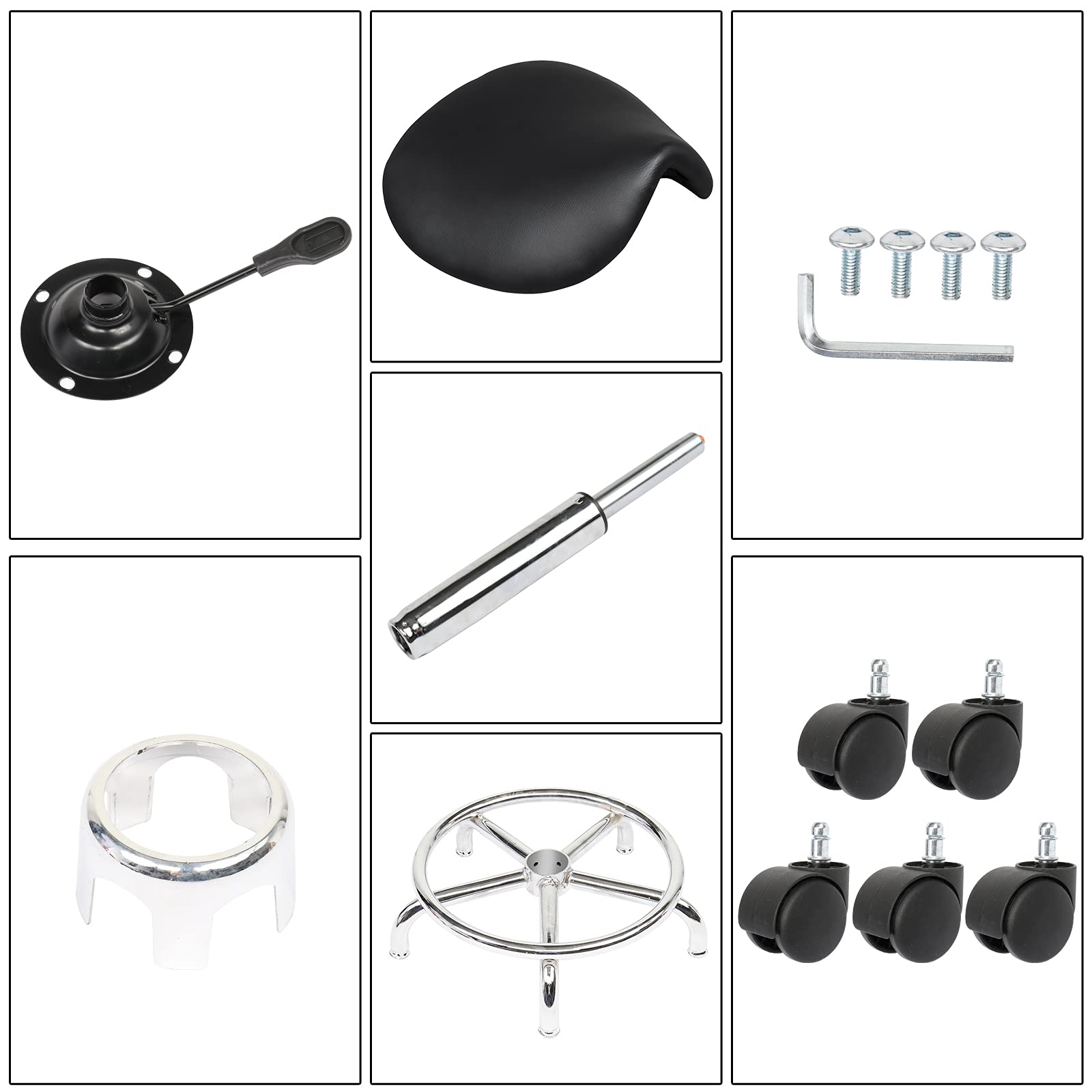 **Winado Adjustable Height Bar Stool - 360° Swivel Rolling Saddle Stool with PU Leather & Casters Wheels for Kitchen, Dining, Bistro, Salon, Spa - Modern Armless Bar Chair (Black)**    **Usage Scenarios:** Perfect for home kitchens, dining rooms, cafes, bars, salons, spas, and office break rooms.