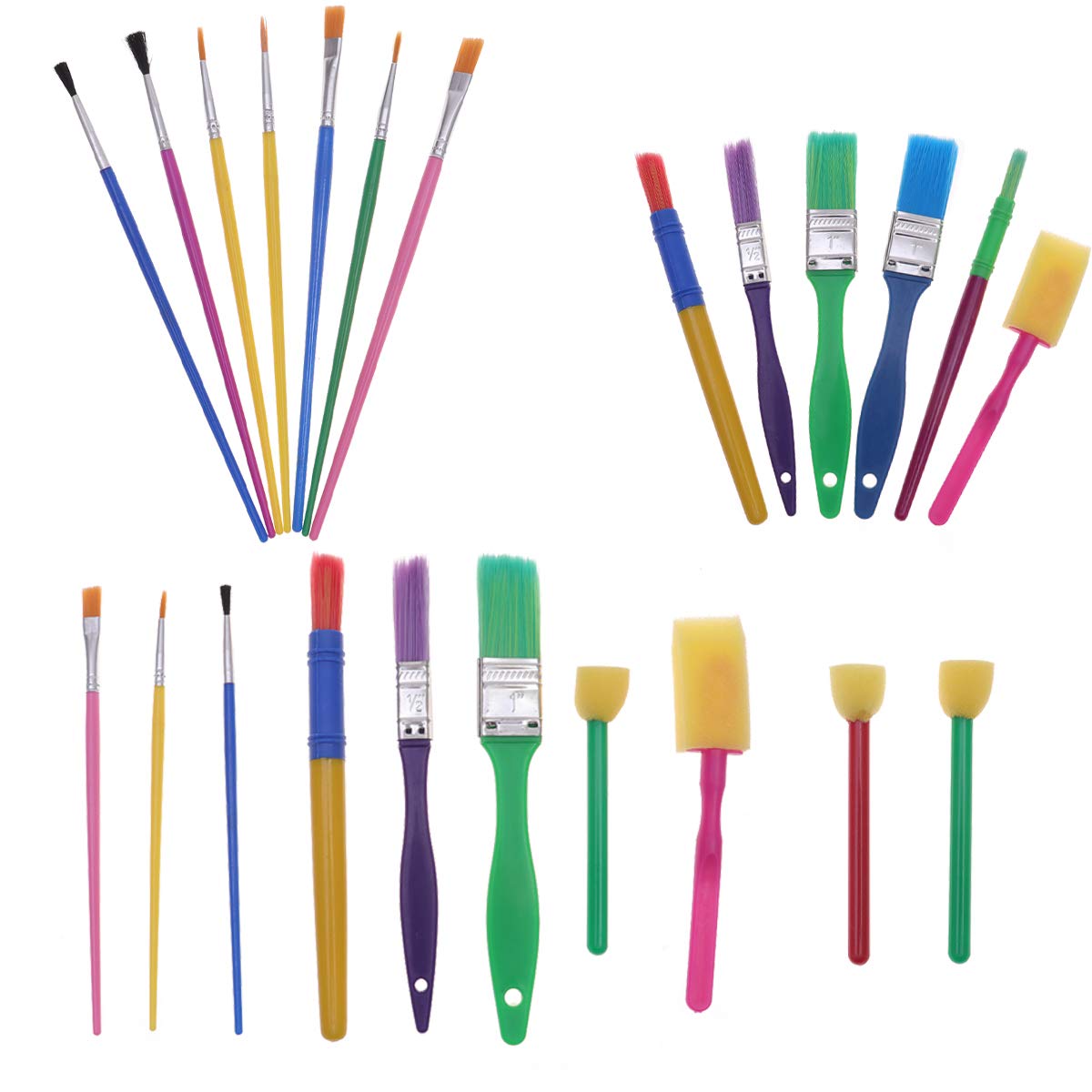 30PCS Kids Paint Brushes Set - Synthetic Artist Sponges & Watercolor Brushes for Toddlers - Washable Oil & Acrylic Paint Brushes for Children's Art Projects - Perfect for Classroom, Home DIY & Craft Activities