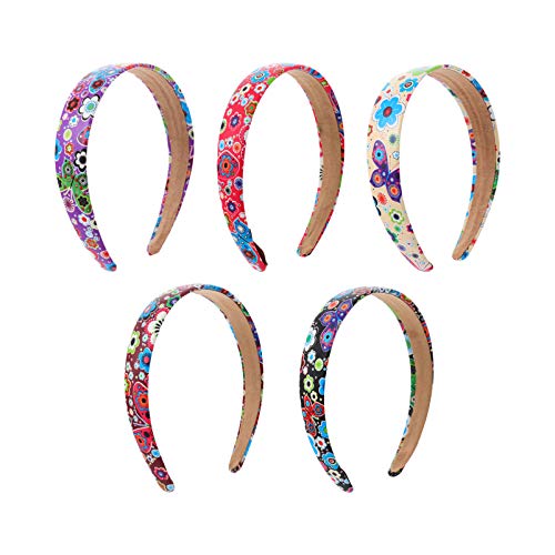 minkissy Floral Print Headbands 5-Pack - Stretchable Hair Hoops for Women, Vintage Flower Hair Accessories - Perfect for Makeup, Shower, Home & Outdoor Use - Cute Gift Idea
