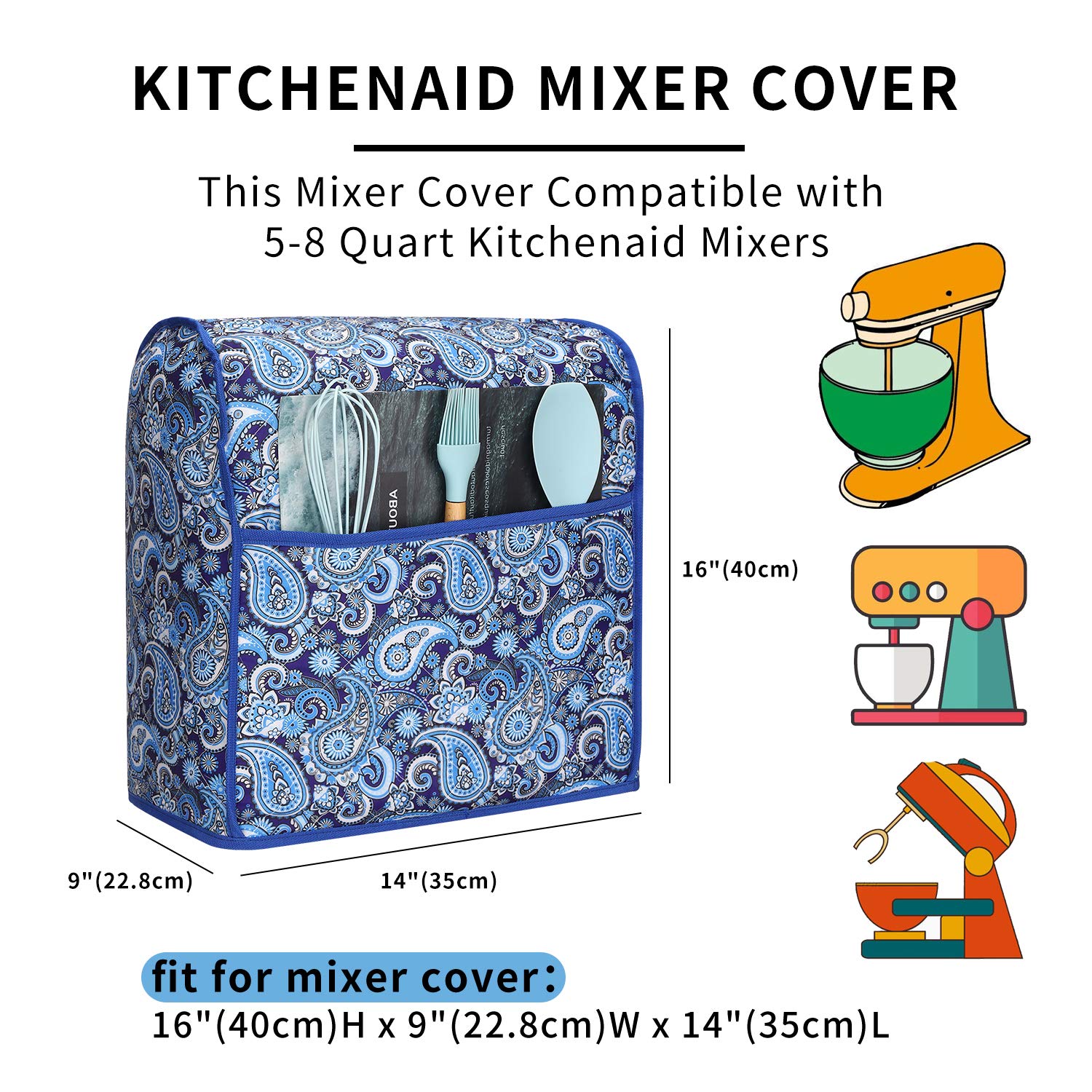 **KitchenAid Stand Mixer Cover for 5-8 Quart Mixers - Compatible with KitchenAid & Hamilton Mixers - Durable Fabric Protector with Storage Pockets - Perfect for Baking, Cooking & Kitchen Organization**
