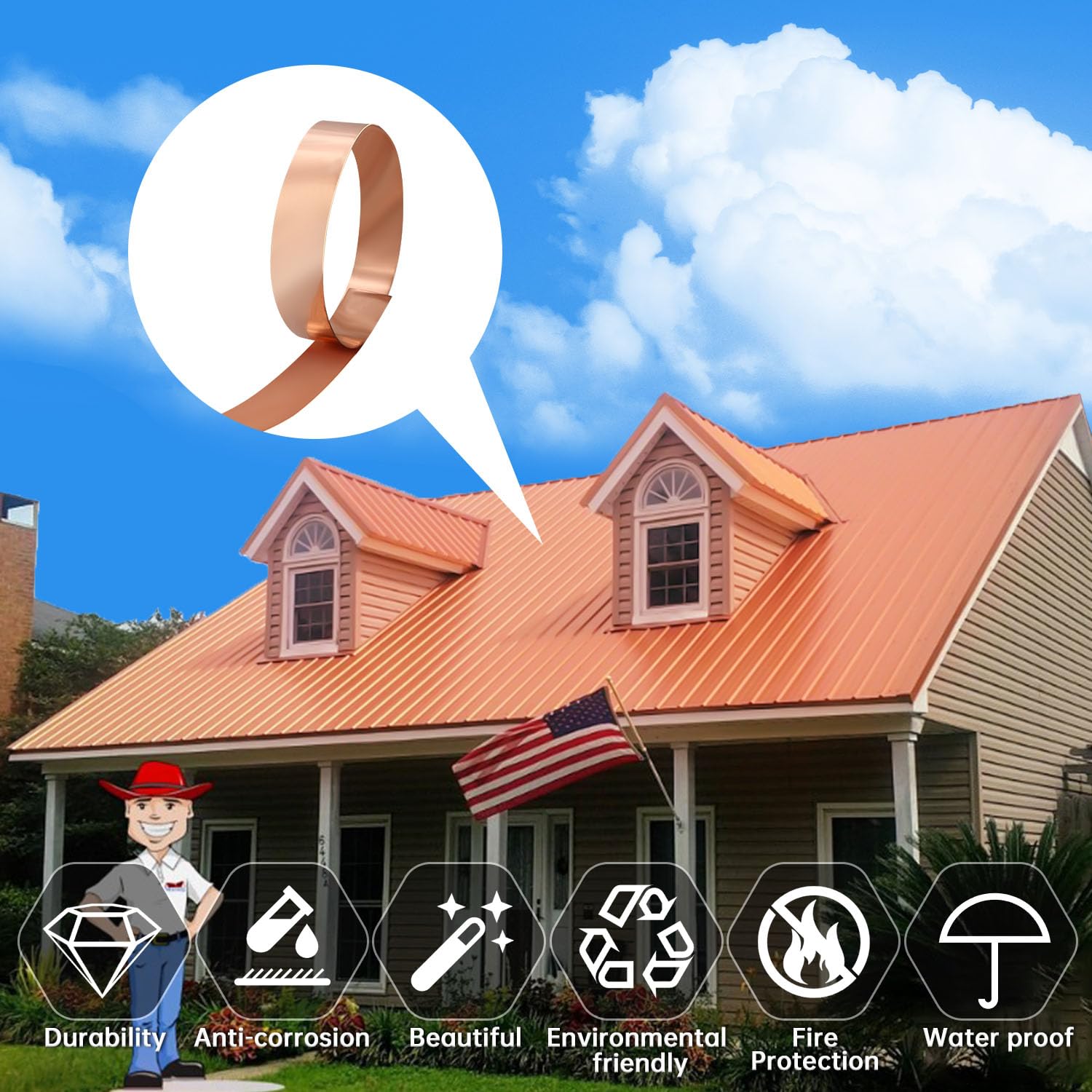 Copper Sheet Roll 1000x50x1mm - Premium Copper Flashing Roll for Roofing, Gutters & DIY Projects | Durable Home Repair Material for Metal Crafting & Plumbing