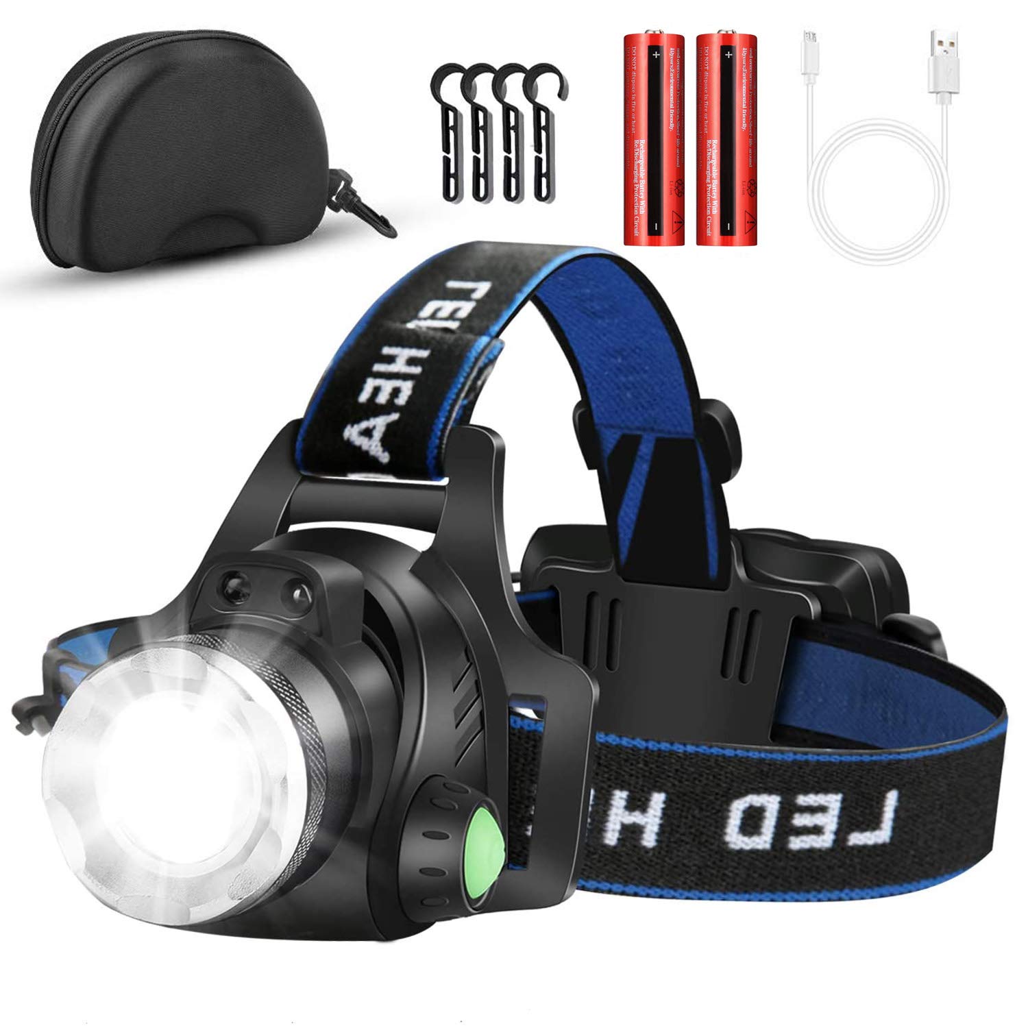 Rechargeable LED Headlamp Flashlight - Adjustable, Waterproof, Zoomable Brightest Headlight with Batteries & Motion Sensor - Perfect for Camping, Running, Hiking, Fishing, Night Work and Outdoor Adventures
