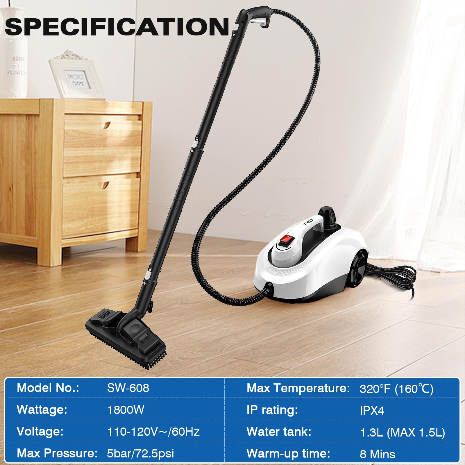 TVD Heavy Duty Steam Cleaner with 26 Accessories - 5M Extra-Long Cord for Floors, Grout, Upholstery & Car Detailing | Perfect for Home Deep Cleaning, Tile & Carpet Sanitizing