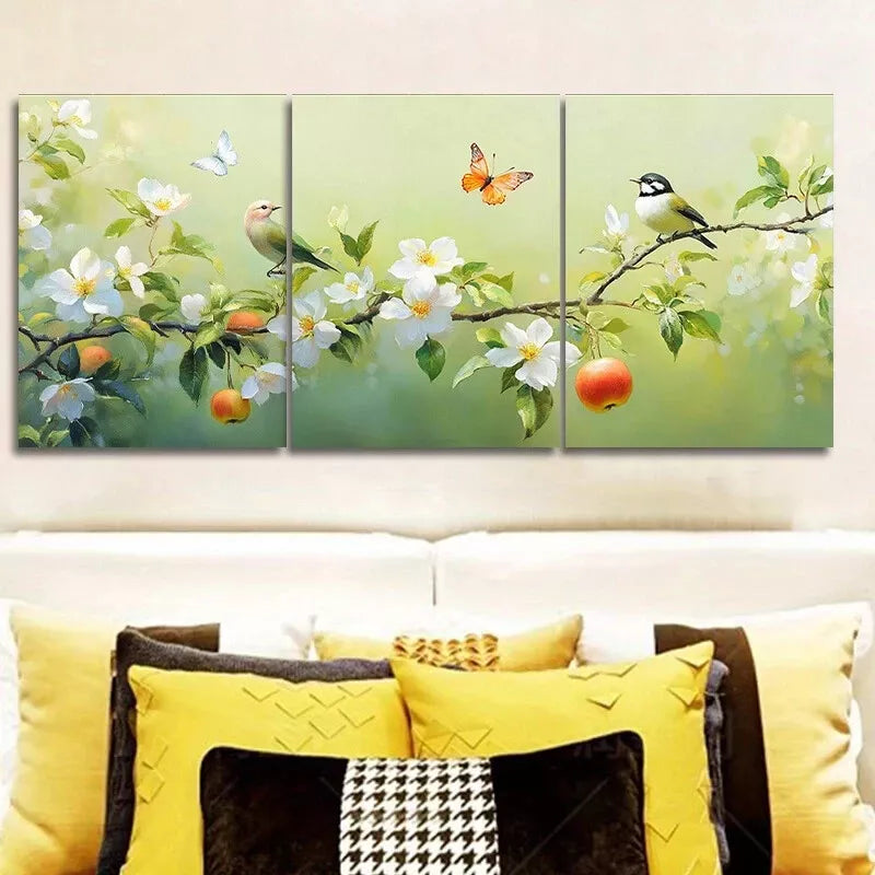 3-Piece Bird on Branch Nature Flowers Wall Art Set - Framed Canvas 40x60cm - High Quality Print - 100% Australian Made - Ready to Hang - Perfect for Living Room, Bedroom & Office Decor