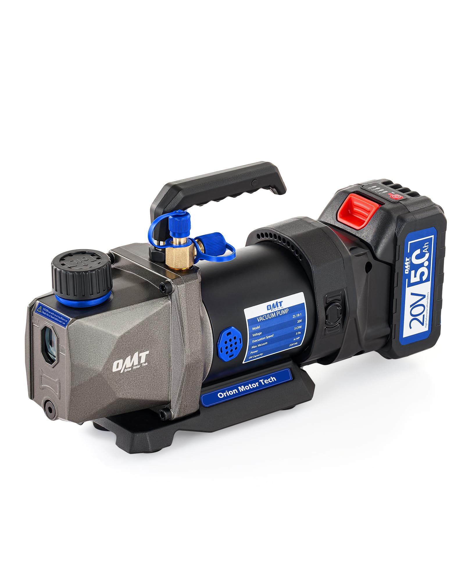 Orion Motor Tech 3 CFM Cordless Lithium-Ion HVAC Vacuum Pump - Battery-Powered Auto AC Vacuum Pump for R134a R410a R1234yf Refrigerants - 1/4HP Single Stage Automotive Vacuum Pump for Car AC Repair & Maintenance