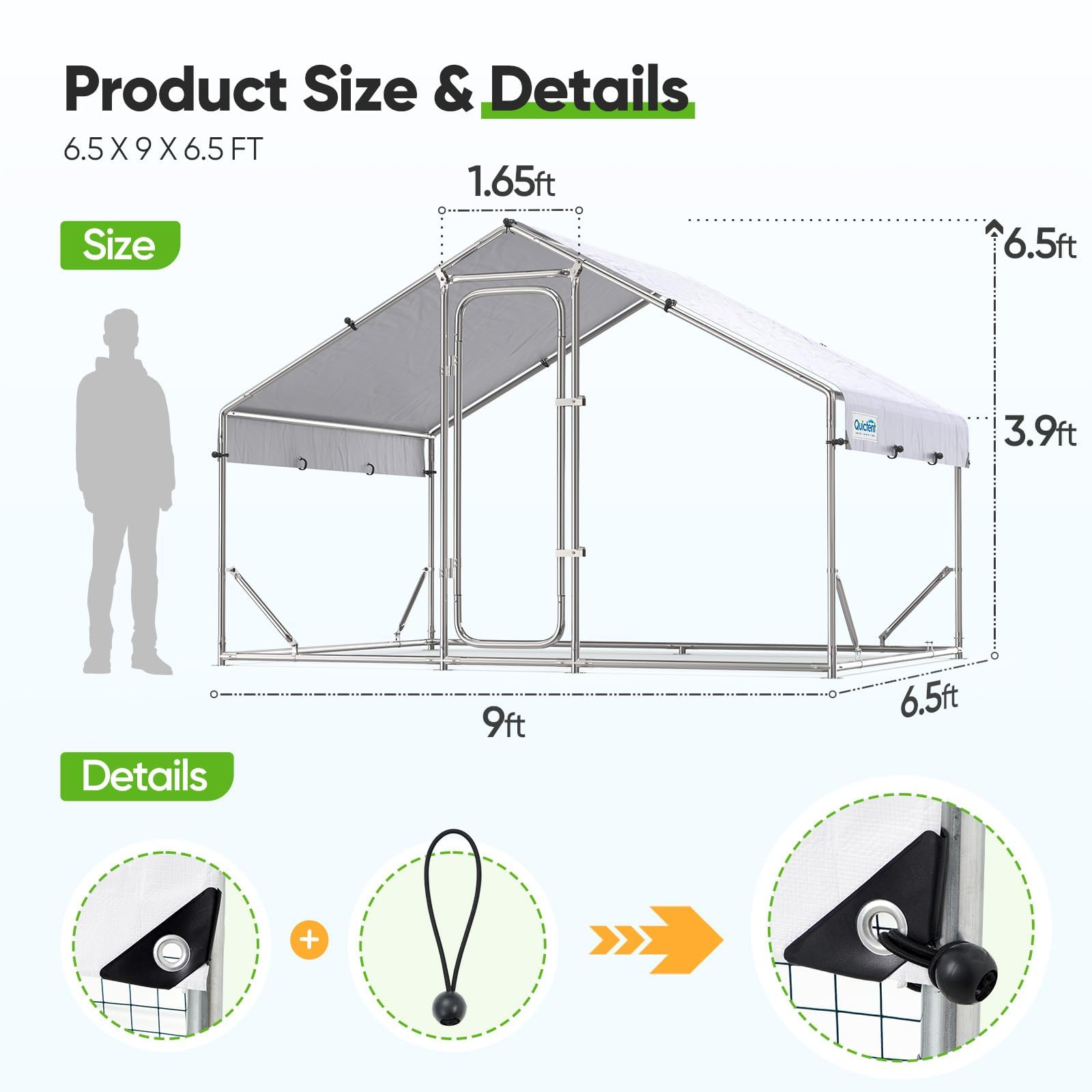 Quictent 6.6x9x6.6FT Large Walk-in Metal Chicken Coop with Galvanized Hardware Cloth & Waterproof Roof - Outdoor Poultry Cage for 10+ Chickens, Ducks, Hens - Perfect for Backyard Farms, Homesteads & Urban Chicken Keeping