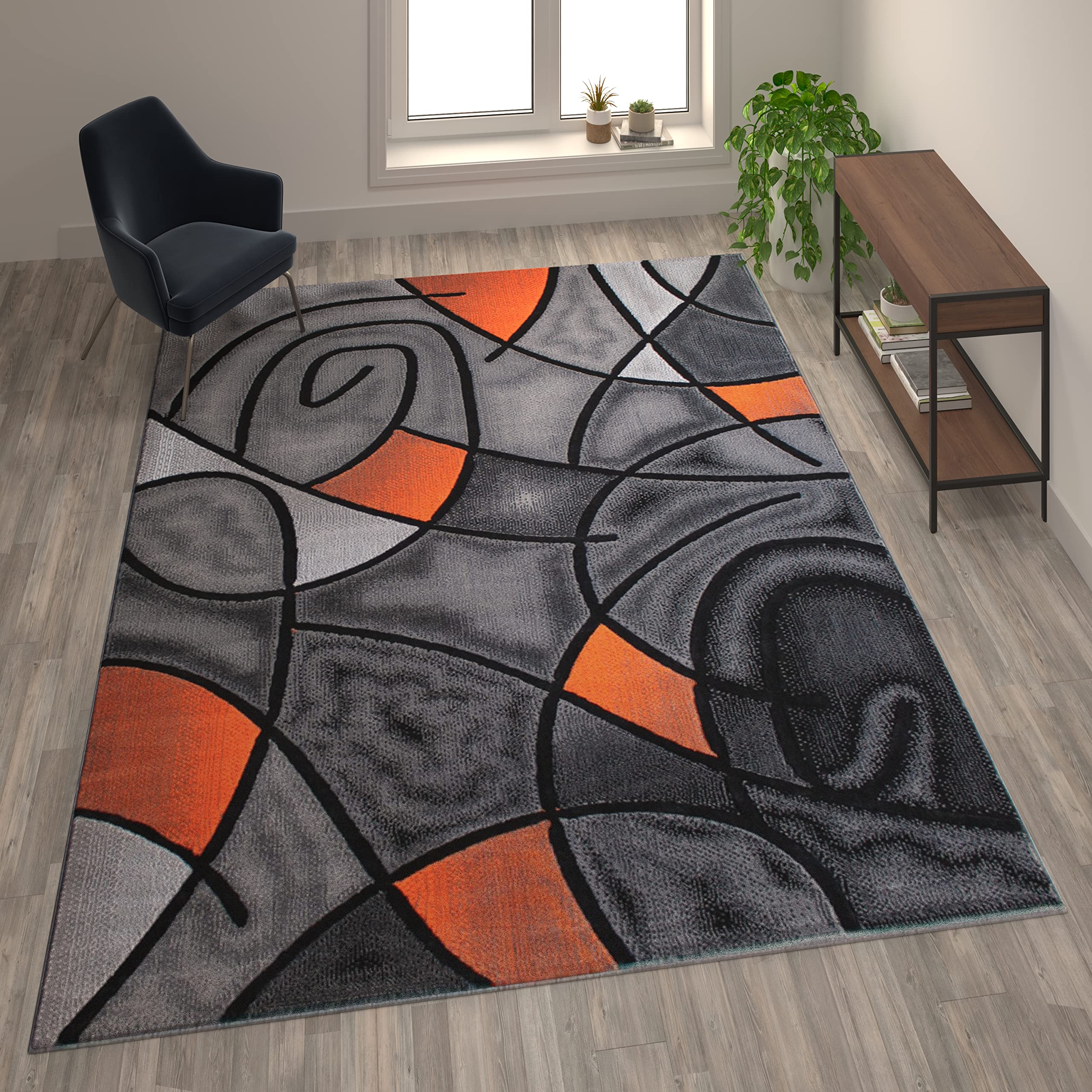 Flash Furniture Jubilee Collection Abstract Area Rug - Colorfast Orange Olefin Rug - 8' x 10' Indoor Rug with Jute Backing - Modern Home Decor for Living Room, Bedroom & Family Room - Soft & Durable Floor Covering for High-Traffic Areas