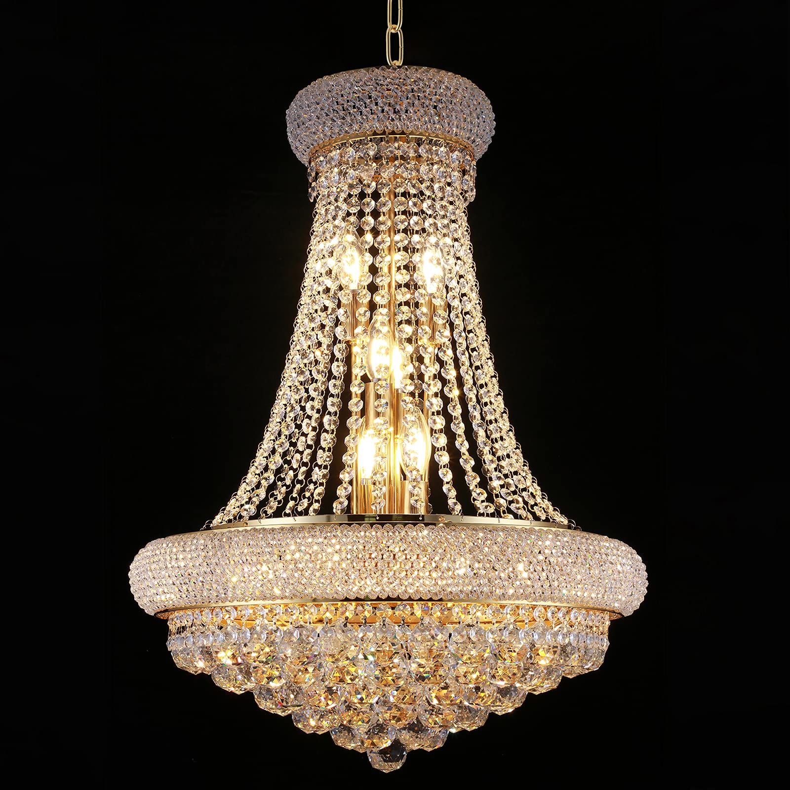 Luxury K9 Crystal Chandelier - 12 Lights Gold for Dining & Bedroom Decor