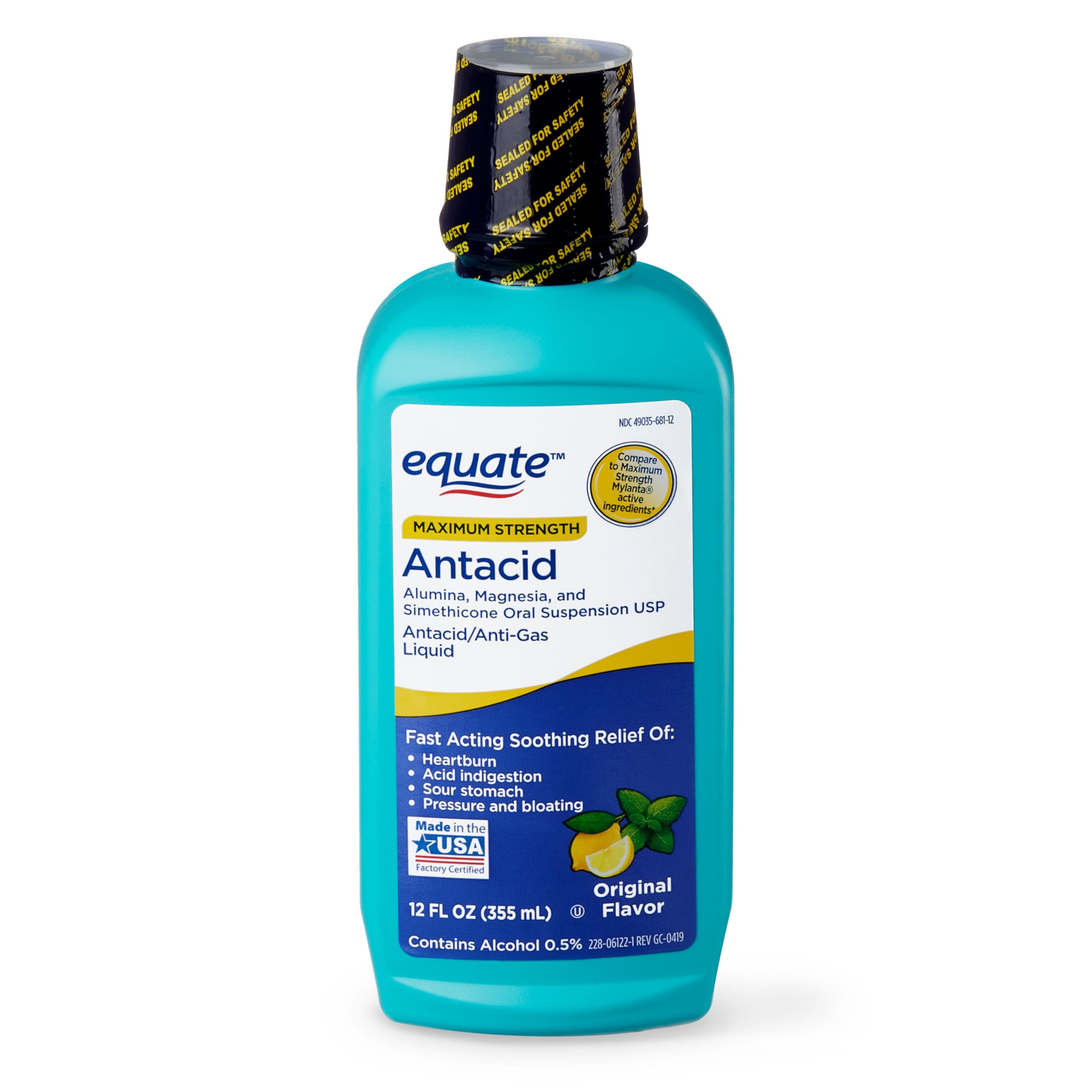 Equate Maximum Strength Antacid Liquid - Original Flavor (2 Pack, 12 fl oz) | Fast Heartburn & Acid Reflux Relief | Perfect for Home, Office & Travel Use