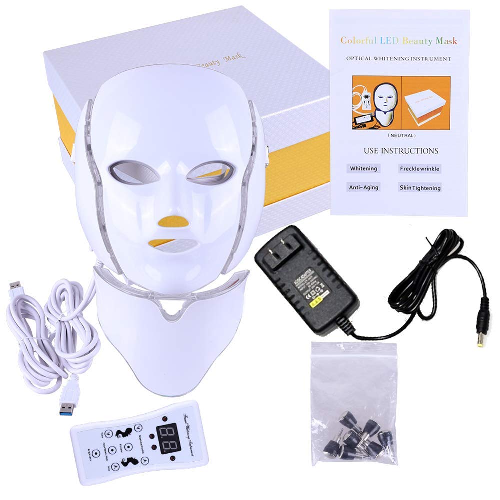 7 Colors LED Face Mask for Facial & Neck Skin Rejuvenation - Anti-Aging Photon Therapy Light Mask for Wrinkles & Acne - Perfect for Home Spa & Skincare Routine