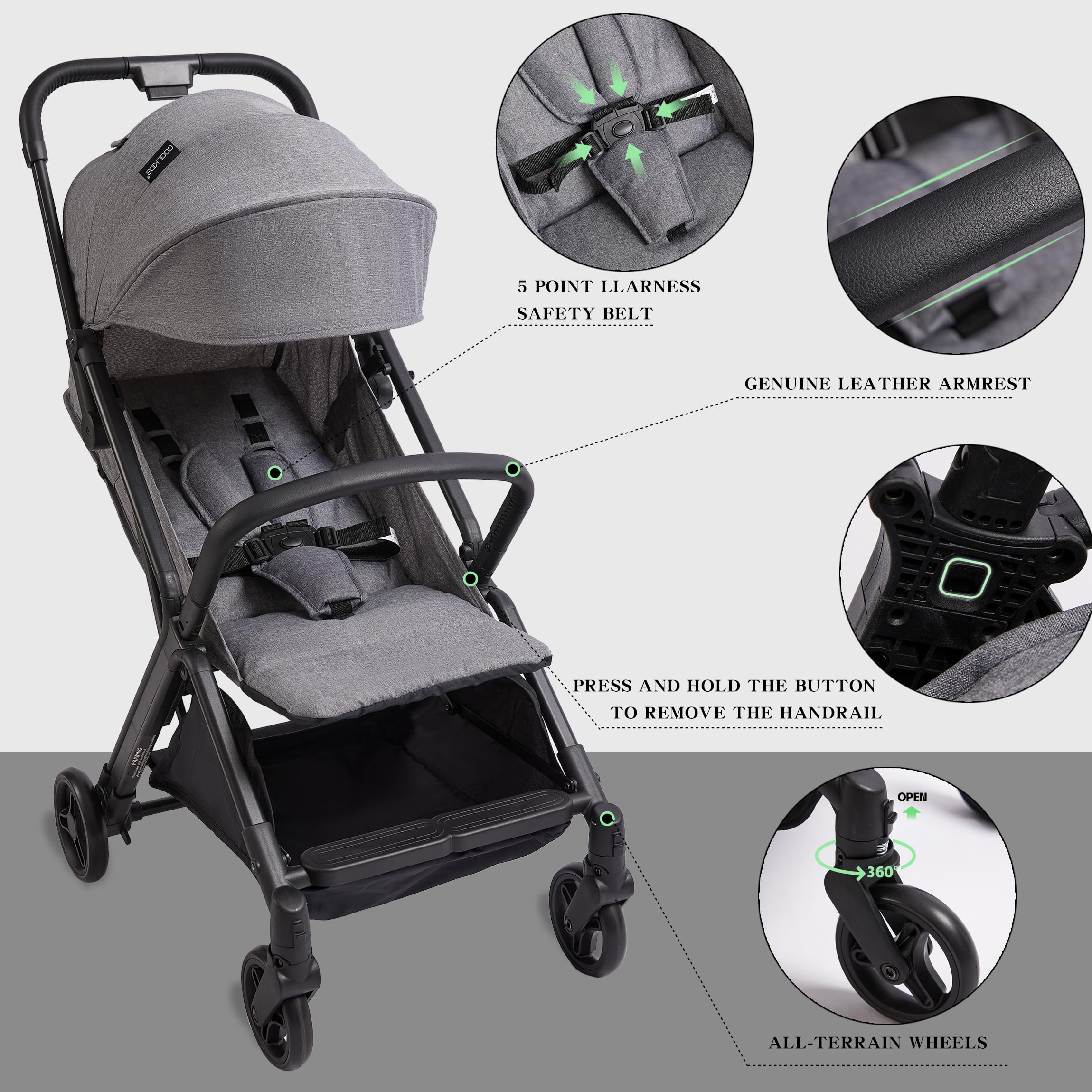 COOL KIDS Lightweight Travel Stroller for Babies - Compact Umbrella Stroller with Automatic Fold & Pop-Up Sun Canopy | Perfect for Airplane Travel, Shopping & Daily Outings (Gray)
