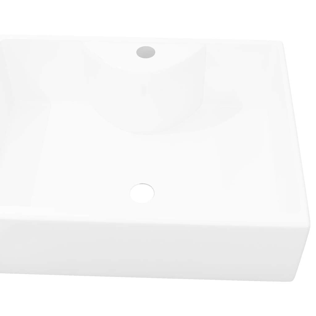 Modern White Square Ceramic Bathroom Sink with Faucet Hole - Art Basin for Washbasin, Fast Shipping | Perfect for Contemporary Bathroom & Powder Room Decor