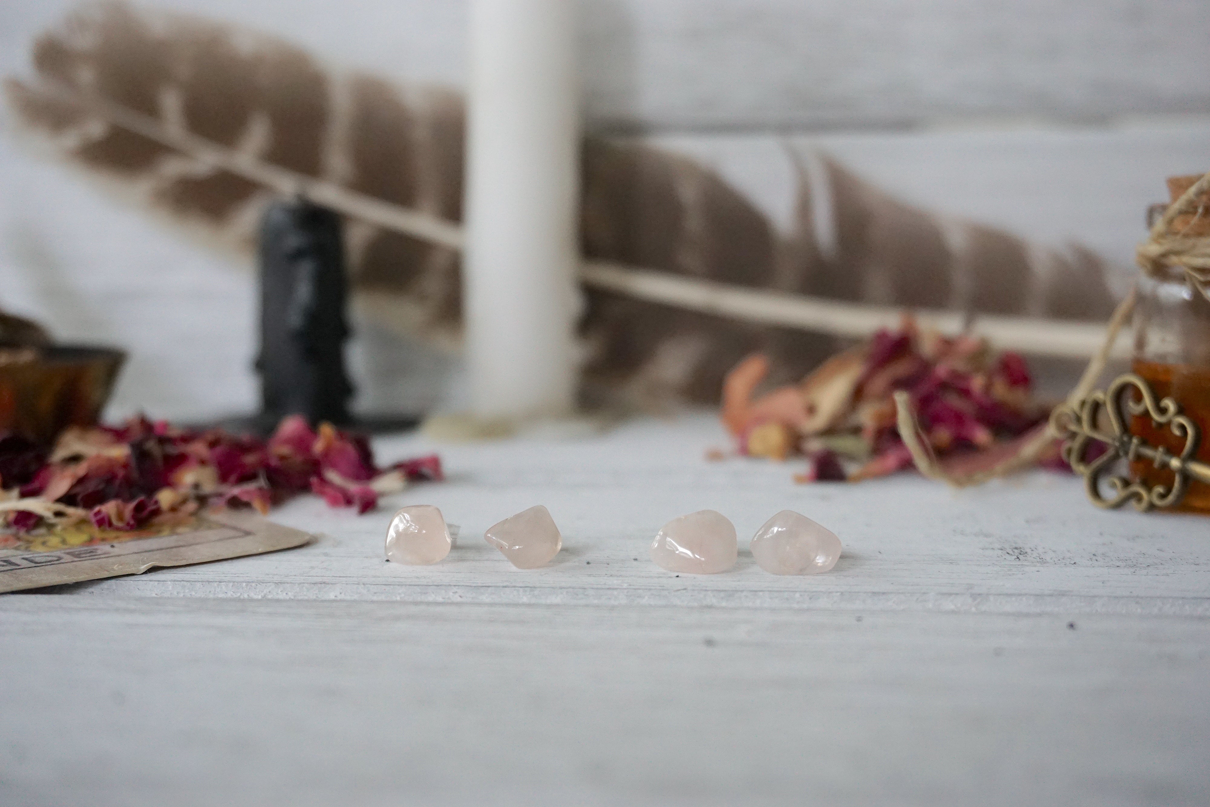 Rose Quartz Crystal Stud Earrings for Women – AURA STUD EARRINGS COLLECTION – Healing Stone Jewelry for Everyday Wear & Special Occasions