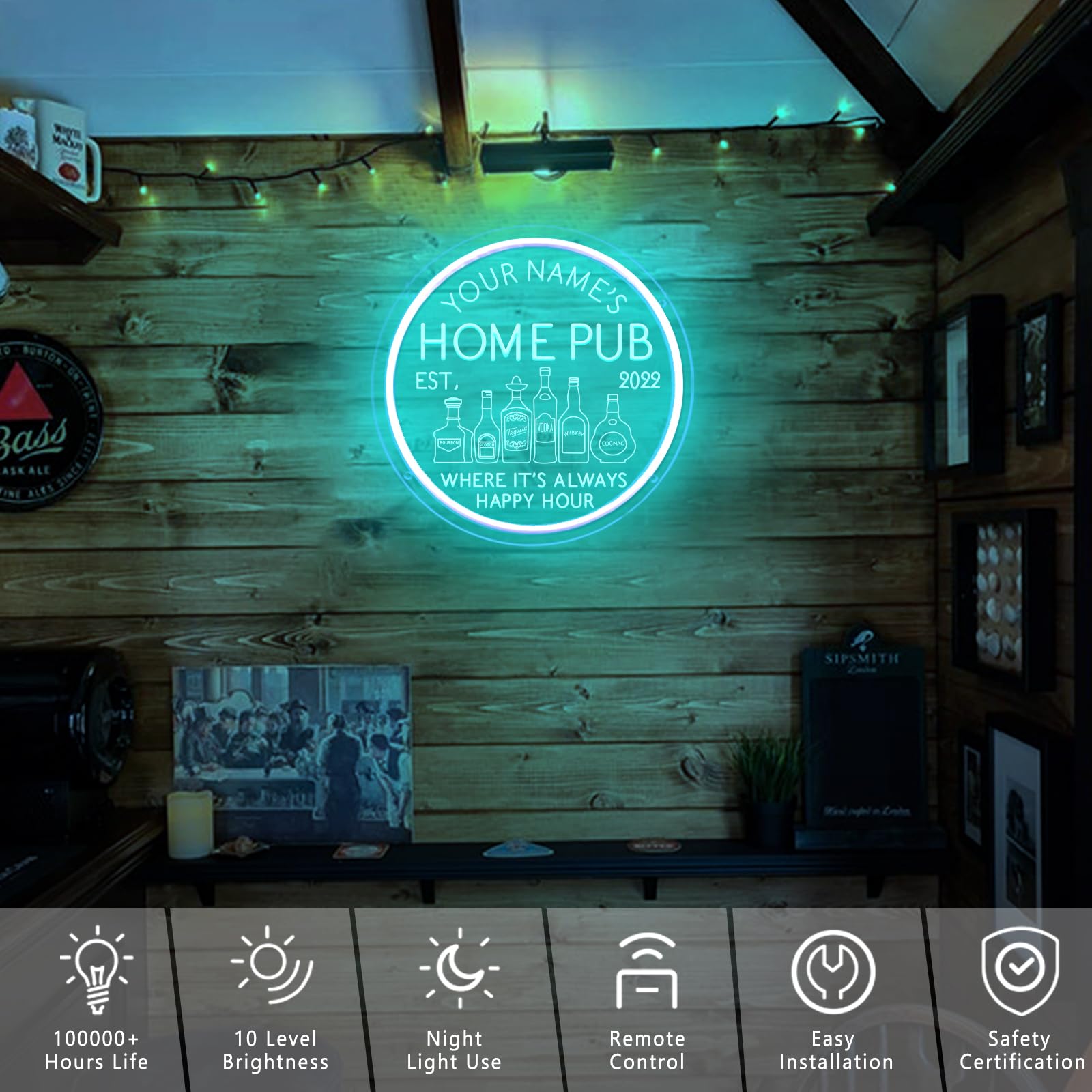 Custom LED Neon Sign with Remote - Personalized Dimmable Bar Light for Man Cave, Home Bar, Bistro & Shop Decor - 16''x16'' Wall Art - Perfect Gift for Men, Dad & Birthday Celebrations