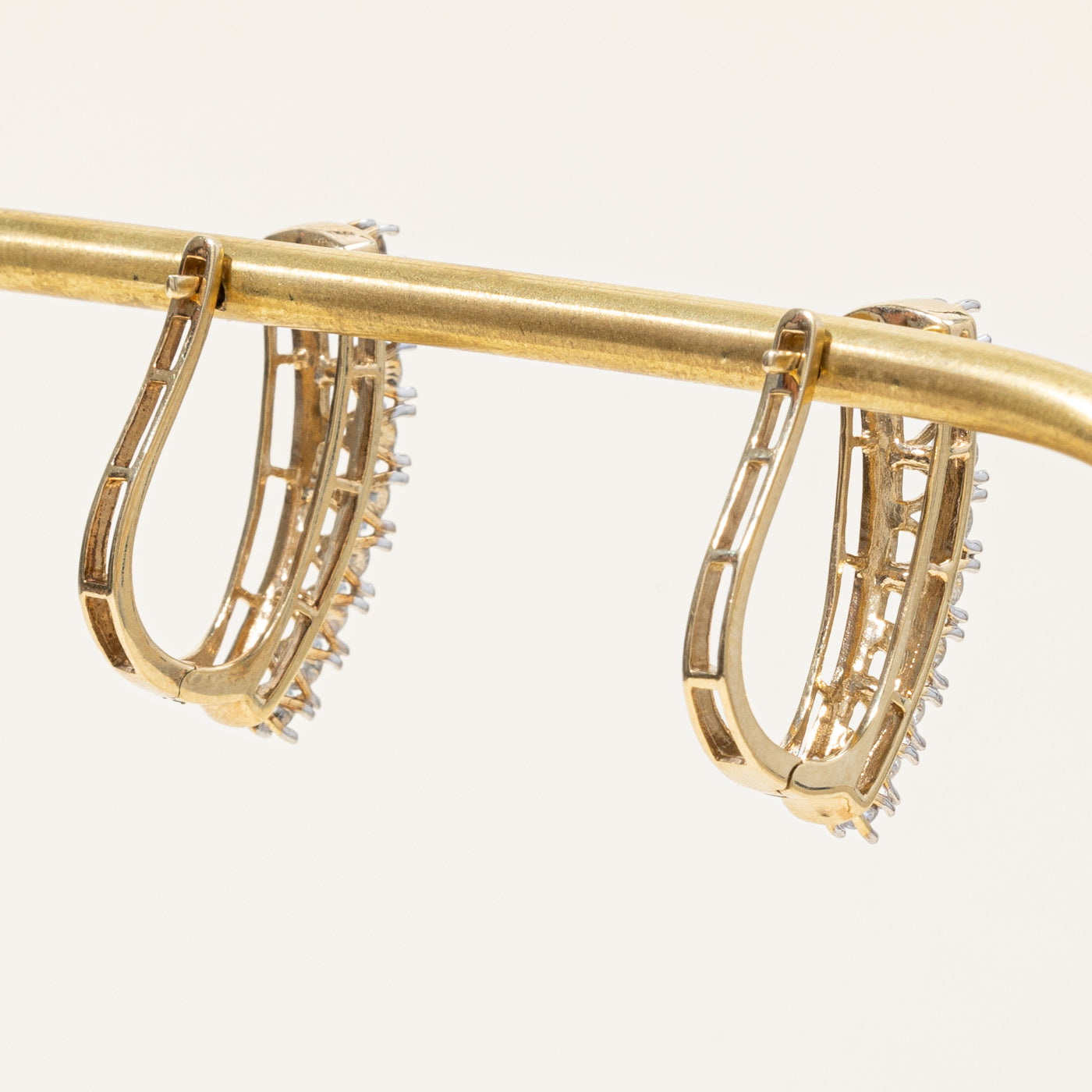 0.92ctw Diamond Oval Hoop Earrings for Women - 14K Gold Plated Elegant Dangle Earrings for Wedding, Party & Everyday Wear