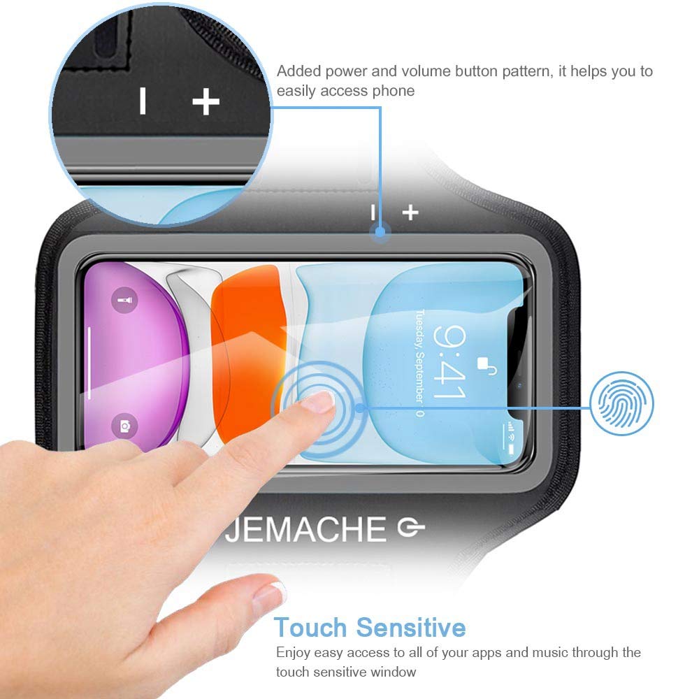 JEMACHE Waterproof iPhone Armband for Running & Gym - Compatible with iPhone 16/15/14/13/12/11 Pro (Black) - Perfect for Workouts, Jogging & Outdoor Activities