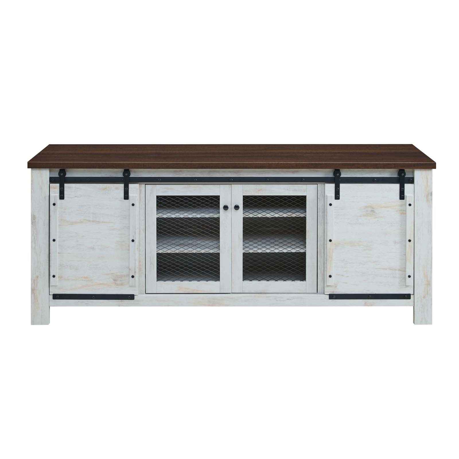 Rustic Sliding Door TV Stand for 71 Inch Flat Screen - Bennington Farmhouse Style Entertainment Center for Living Room & Home Theater