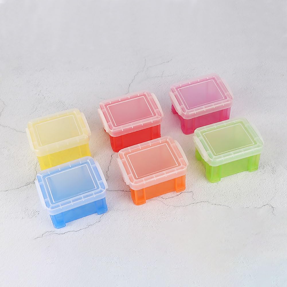 6-Piece Small Plastic Storage Box Set - Mini Rectangle Organizer Containers with Hinged Lids for Beads, Crafts & Small Items | Colorful Clear Cases for Jewelry Making, Office Supplies & Home Organization