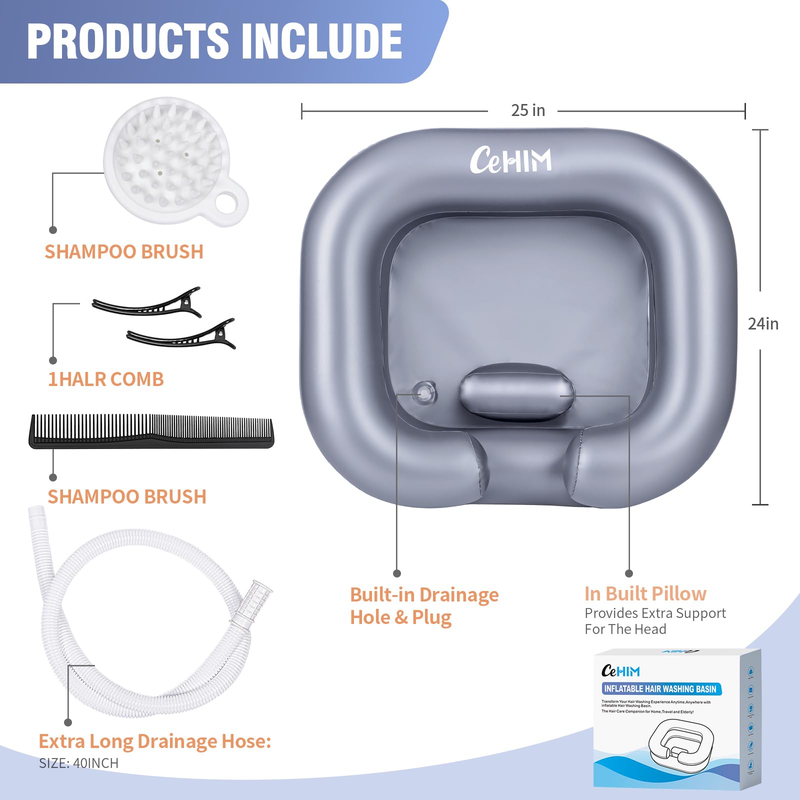 **Portable Inflatable Shampoo Basin for Bedridden & Disabled - Hair Washing Bowl for Home, Salon, or Travel - Silver (Ideal for Dreadlocks, Post-Surgery, and Sink-Free Hair Care)**