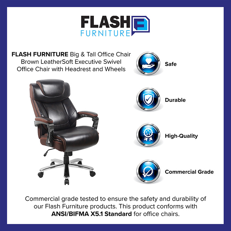 HERCULES Series Big & Tall 500 lb. Capacity Black LeatherSoft Executive Swivel Ergonomic Office Chair with Adjustable Headrest - Perfect for Home Office, Gaming, and Heavy-Duty Workspaces