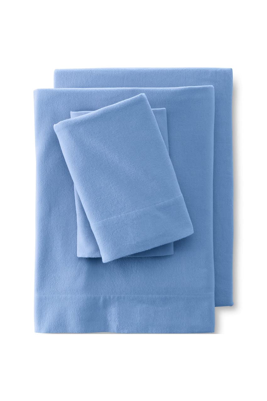 Lands' End 5oz Flannel Solid Sheet Set - Tide Blue Queen Size - Soft & Warm Bedding for Cozy Winter Nights