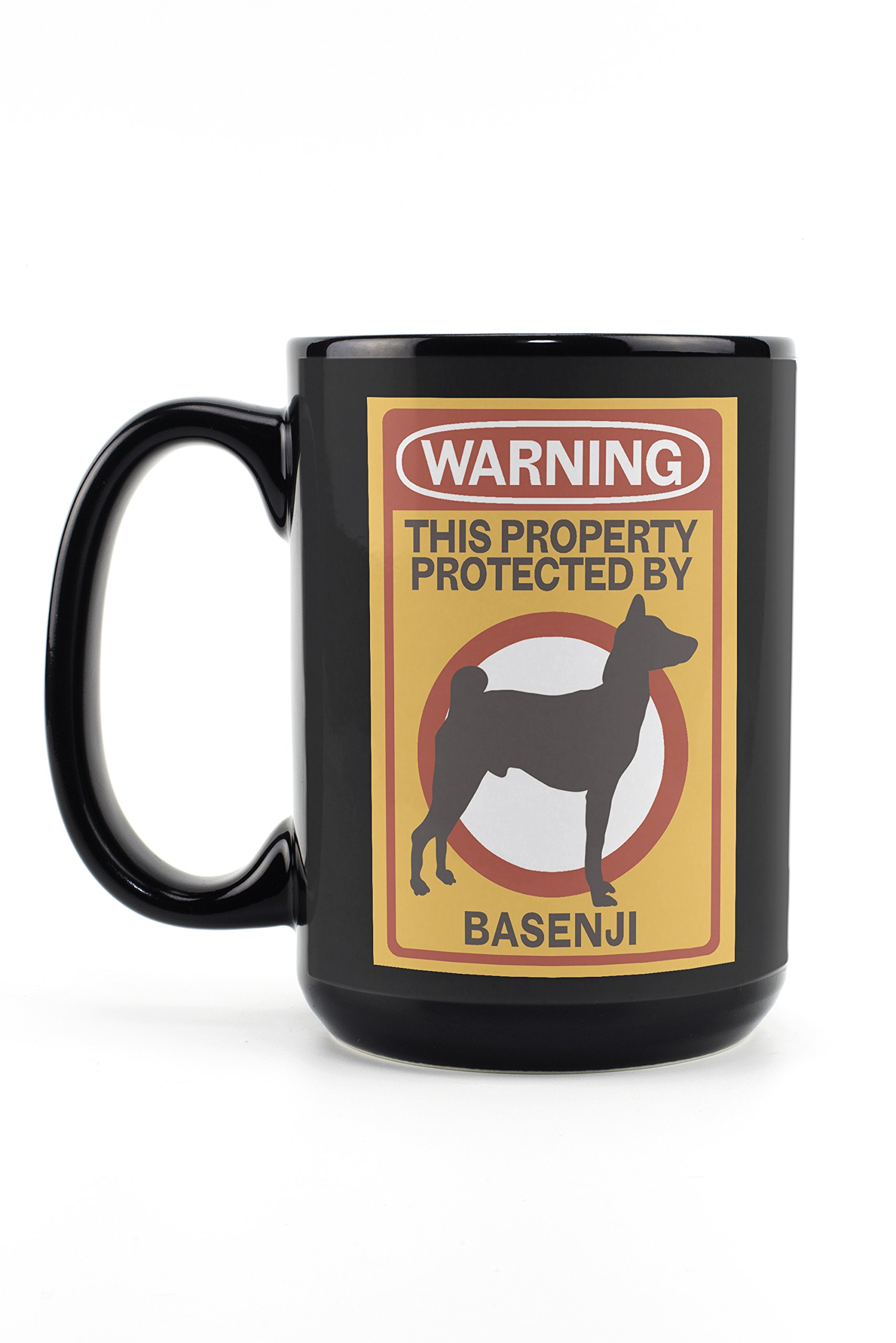 Basenji Warning Design 15oz Black Ceramic Coffee Mug - Microwave & Dishwasher Safe - Perfect for Home, Office & Gifts