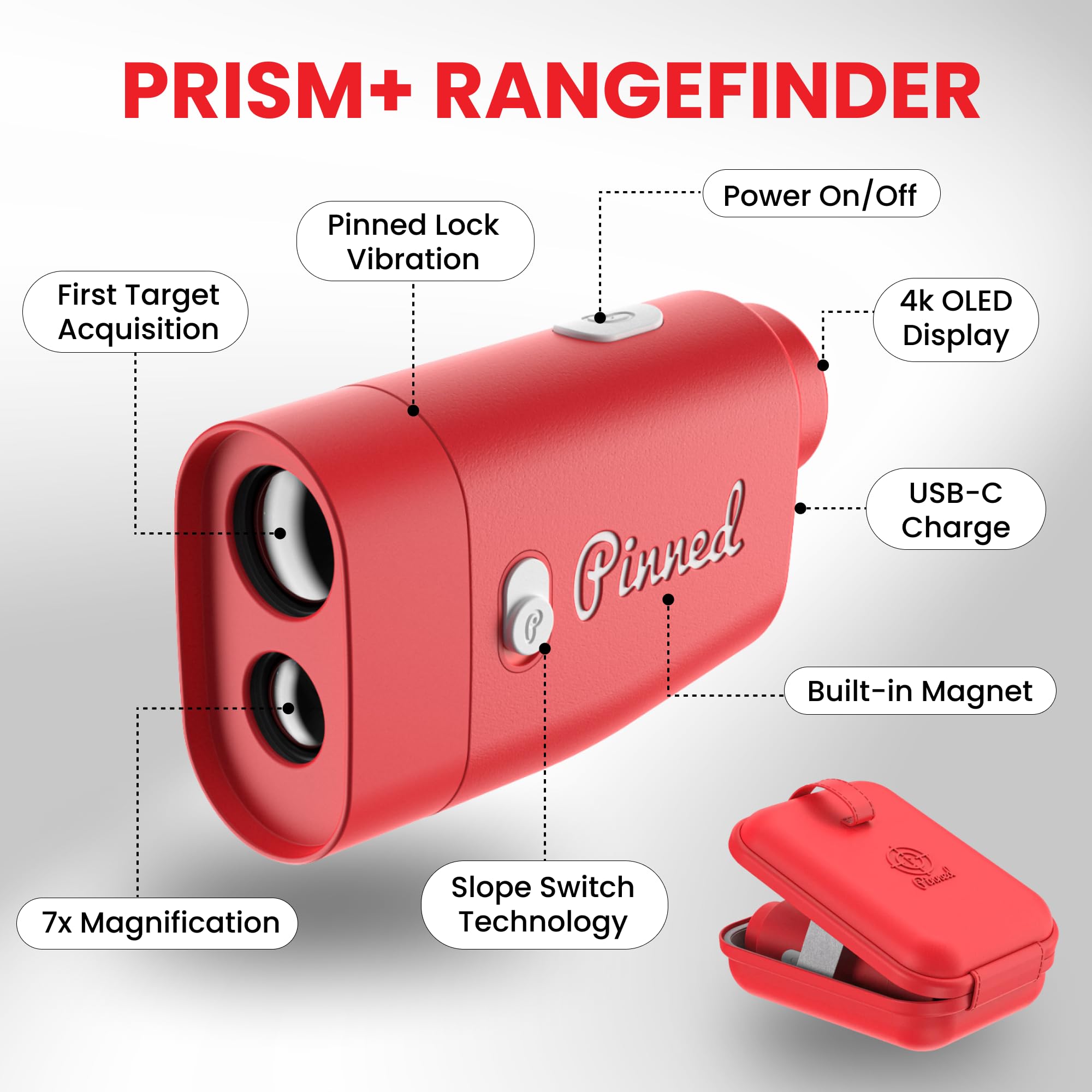 Pinned Prism Slope Golf Rangefinder with USB Rechargeable Laser Distance Finder - Slope Adjustable Golf Accessory for Men & Women - Perfect for Course Play, Practice & Tournament Use