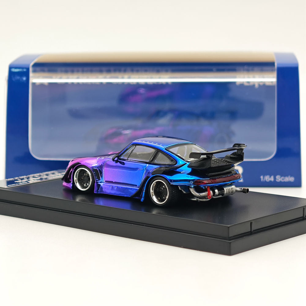 1:64 Scale STREET WARRIOR Porsche 993 RWB Gradient Chrome Purple Diecast Model Car - Limited Edition Collectible for Car Enthusiasts & Display Showcase