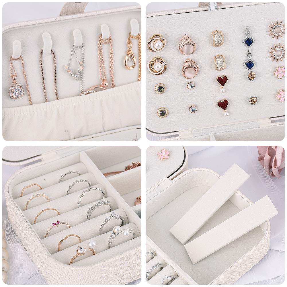 Portable Jewelry Organizer Case - Travel Jewelry Storage Box for Necklaces, Earrings, Rings & Bracelets (White) | Perfect for Travel, Home & Gift Giving