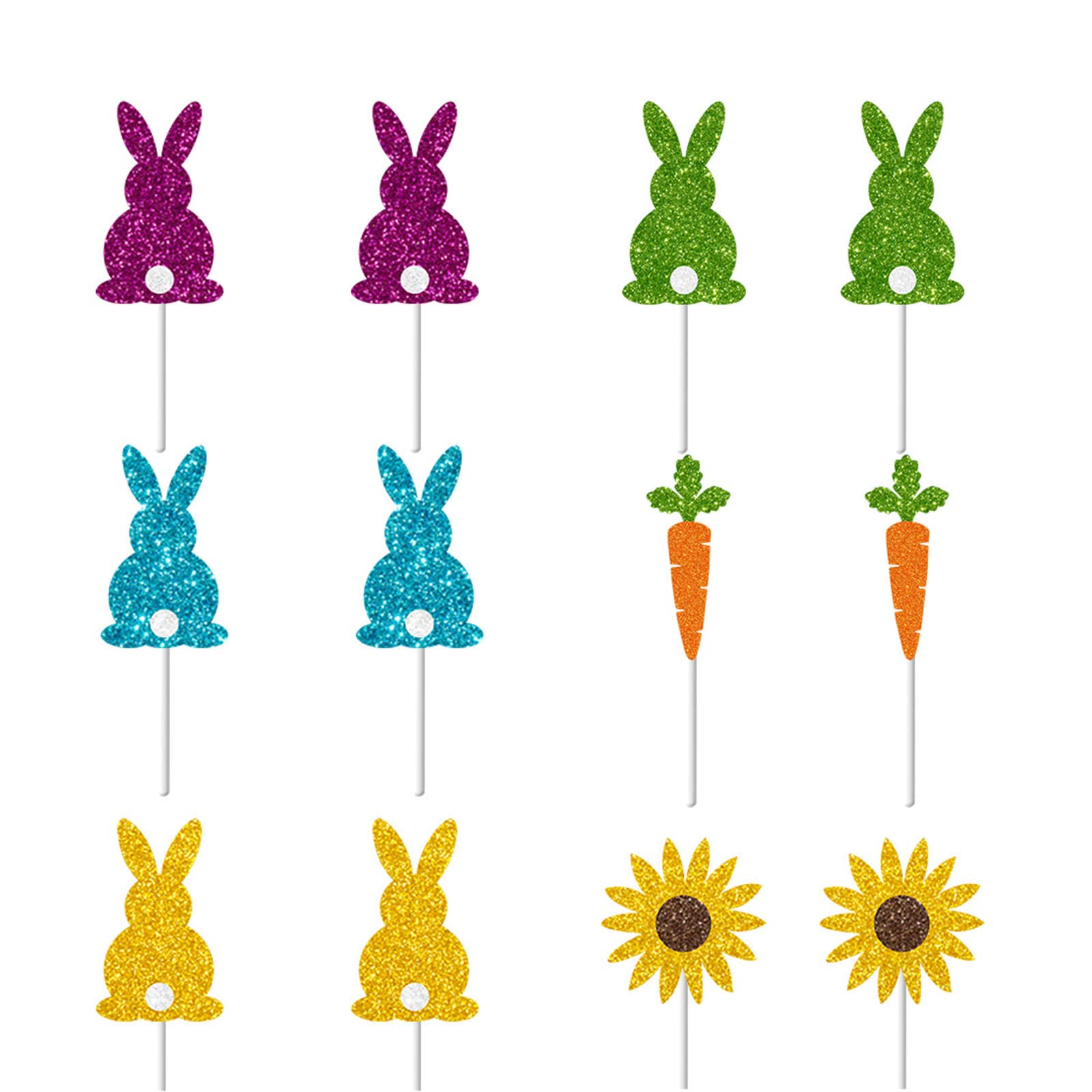 Happy Easter Bunny & Carrot Cupcake Toppers Set - 12Pcs Rabbit Cupcake Picks for Easter Party Decorations, Spring Dessert Decor, and Holiday Baking Supplies